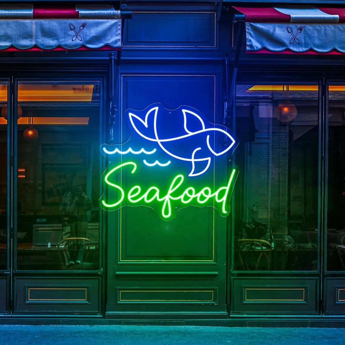 Seafood Open Neon Sign LED Light Seafood Restaurant Fresh Seafoods Signs Room Wall Decor