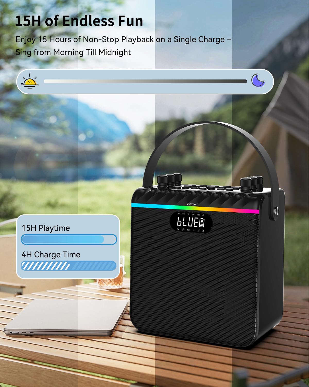 Enceinte karaoké Bluetooth avec woofer, Tweeter et 2 micros sans Fil