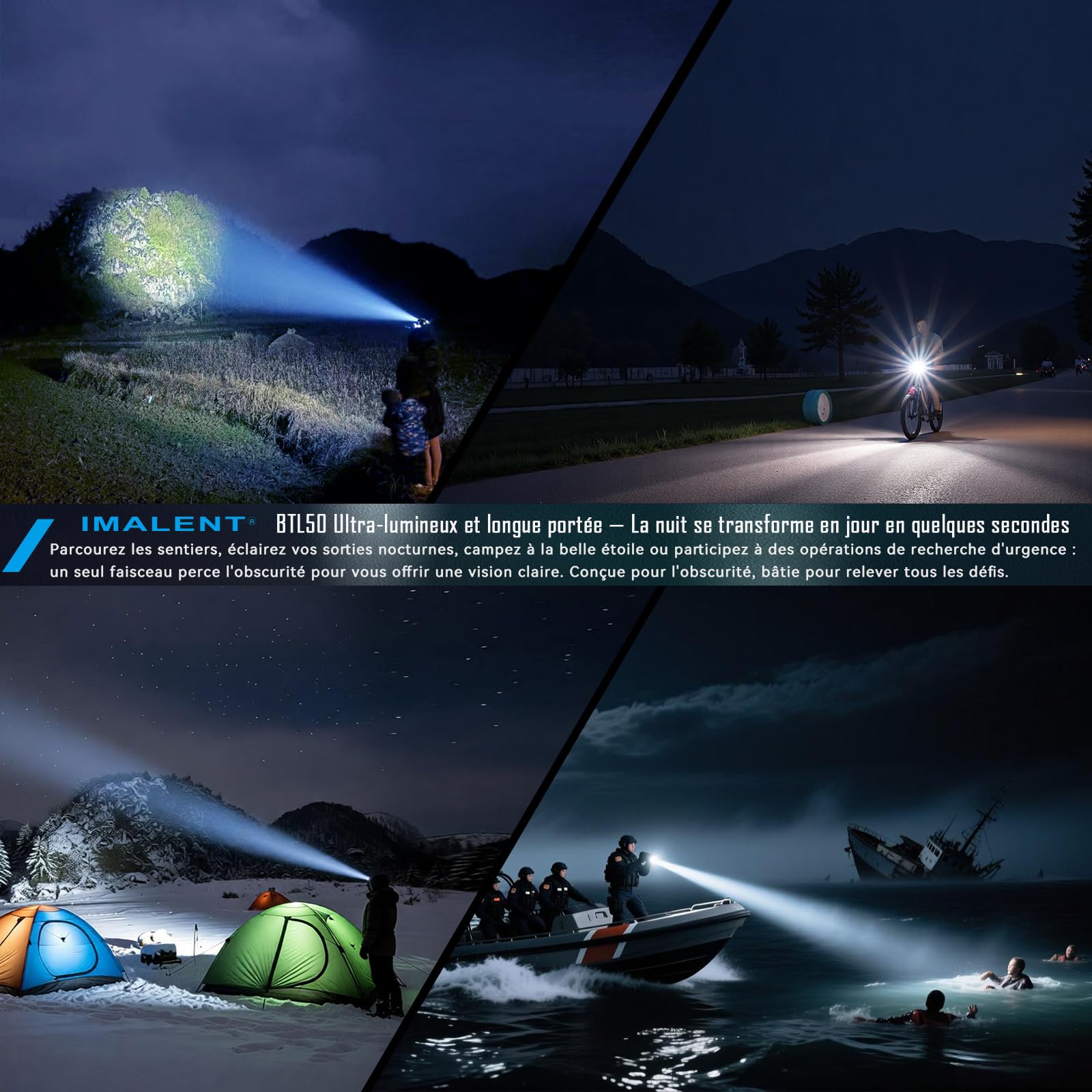 IMALENT BTL50 Lampe Torche Tactique EDC 3000 Lumens Zoom Électronique Rechargeable USB-C Batterie 3000mAh Étanche IP56 Portée 705m - Noir