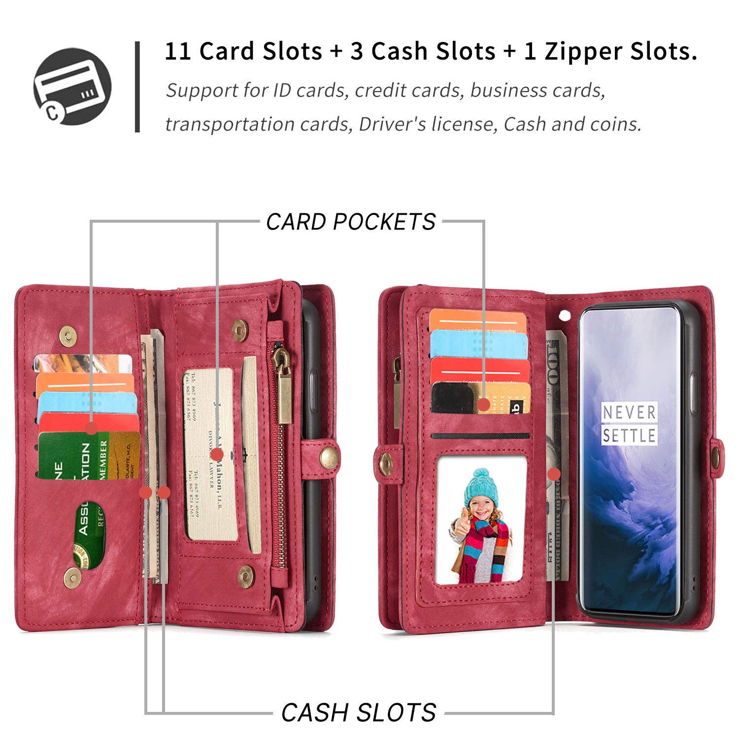 Amazon.com: Simicoo OnePlus 8 Pro Leather Wallet Detachable Zipper