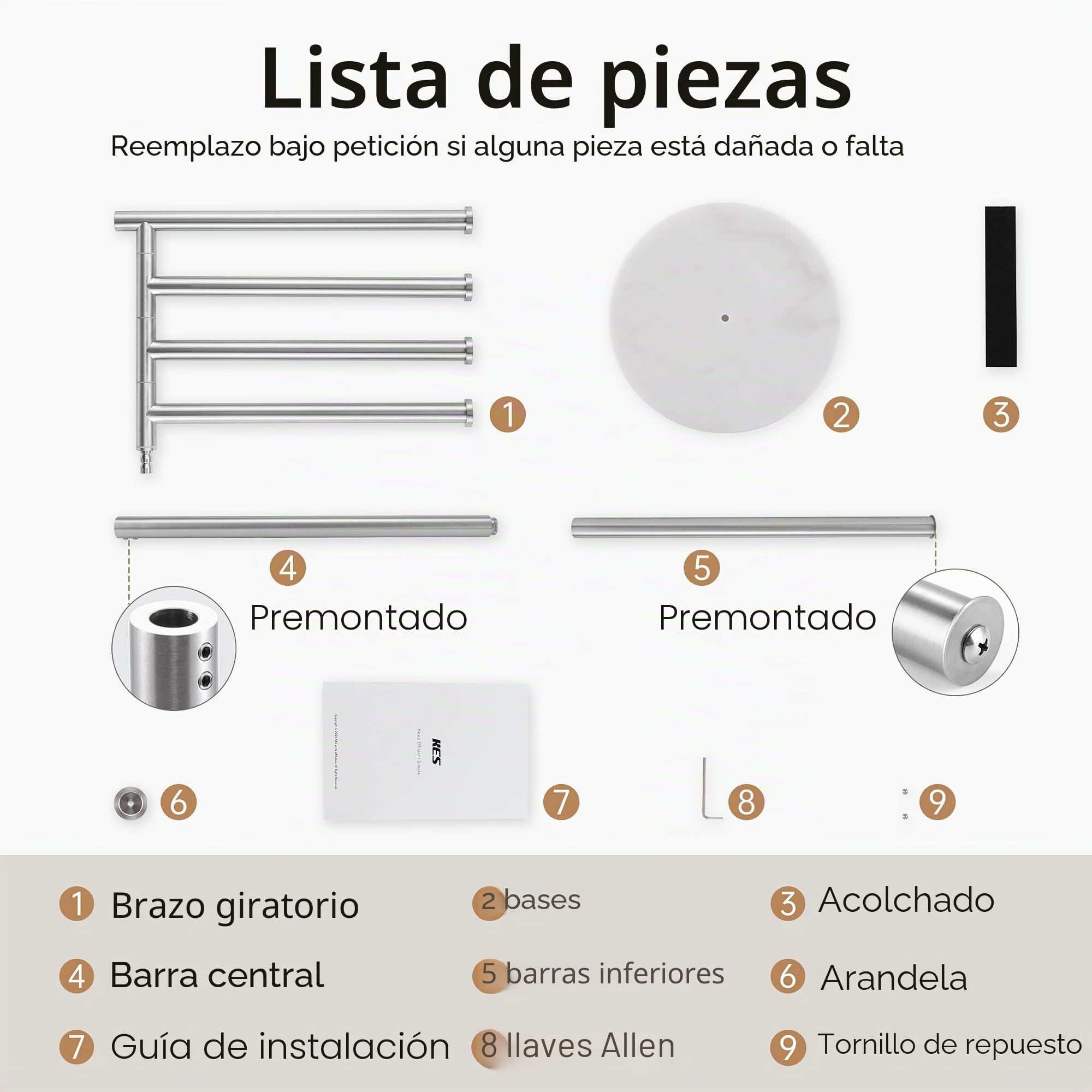 KES Toalleros de Pie Toallas Baño 4 Barras Giratorio con Base de Mármol Toalleros de Baño de Pie Acero Inoxidable 18/8 Toallero de Barra Cepillado, BTH219S4-2 | Base pesada de 10 libras, soporte de suelo, barras giratorias, 2,21 cm de grosor, acero SUS304