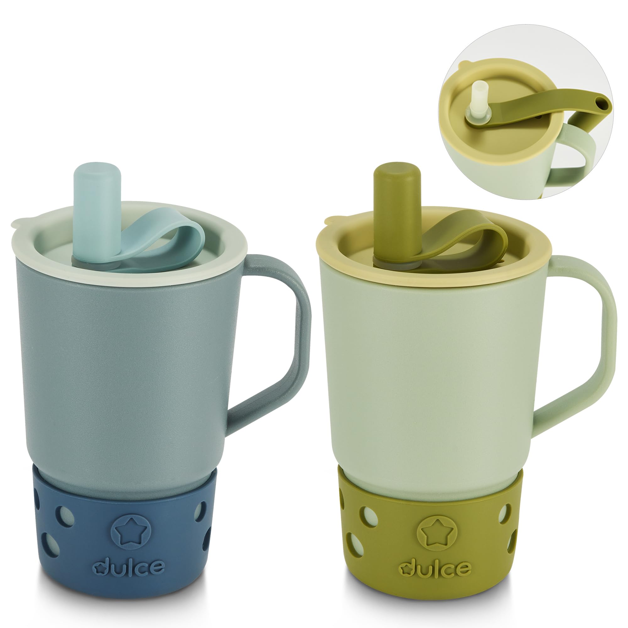 SUGARCANE Toddler Handle Leak-Resistant Sippy Cups 9 oz - 2 Pack Blue Joy