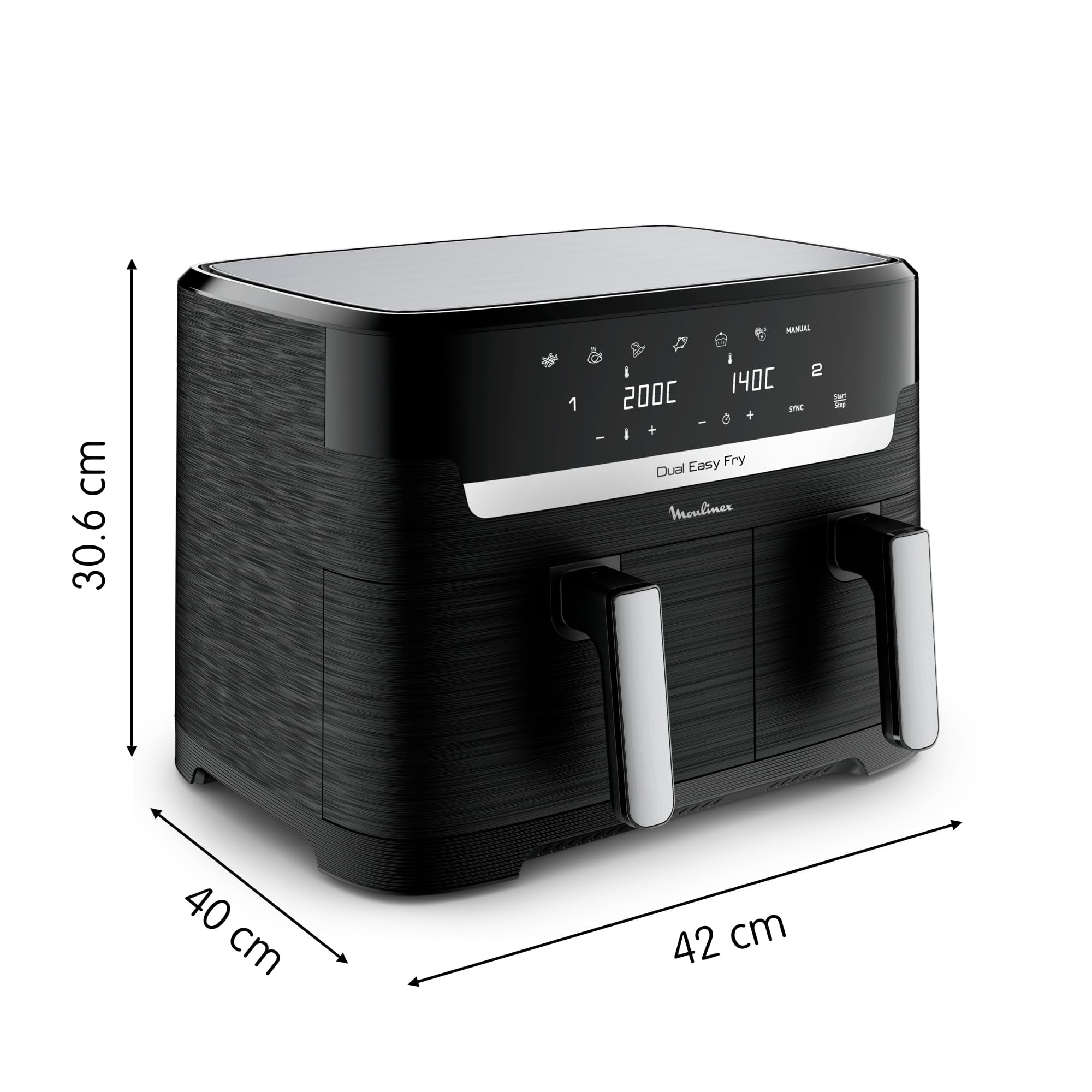 Moulinex Dual Easy Fry, Friggitrice ad Aria con Doppio Cestello XL, 8.3 L/2.2Kg, Capacità fino a 6-8 Persone, Doppia Resistenza Superiore, 7 Programmi, App Ricette, Lavabile in Lavastoviglie, EZ9018