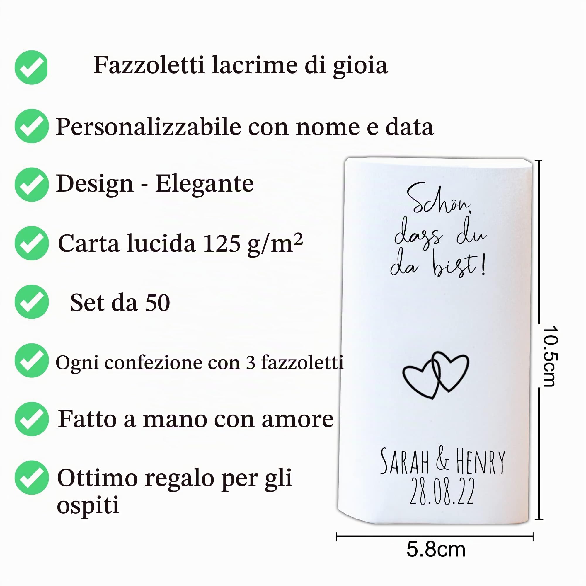 Lacrime di gioia, matrimonio con fazzoletti, bomboniere personalizzate (lacrime di gioia, set da 50 pezzi)