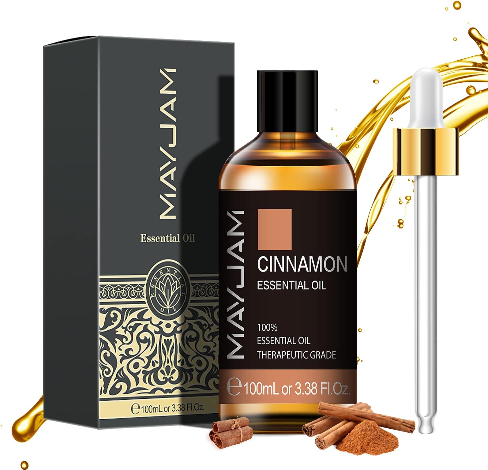 MAYJAM Cinnamon Essential Oils 100ML, Cinnamon Oil for Diffuser, Humidifier, DIY, Home, Office