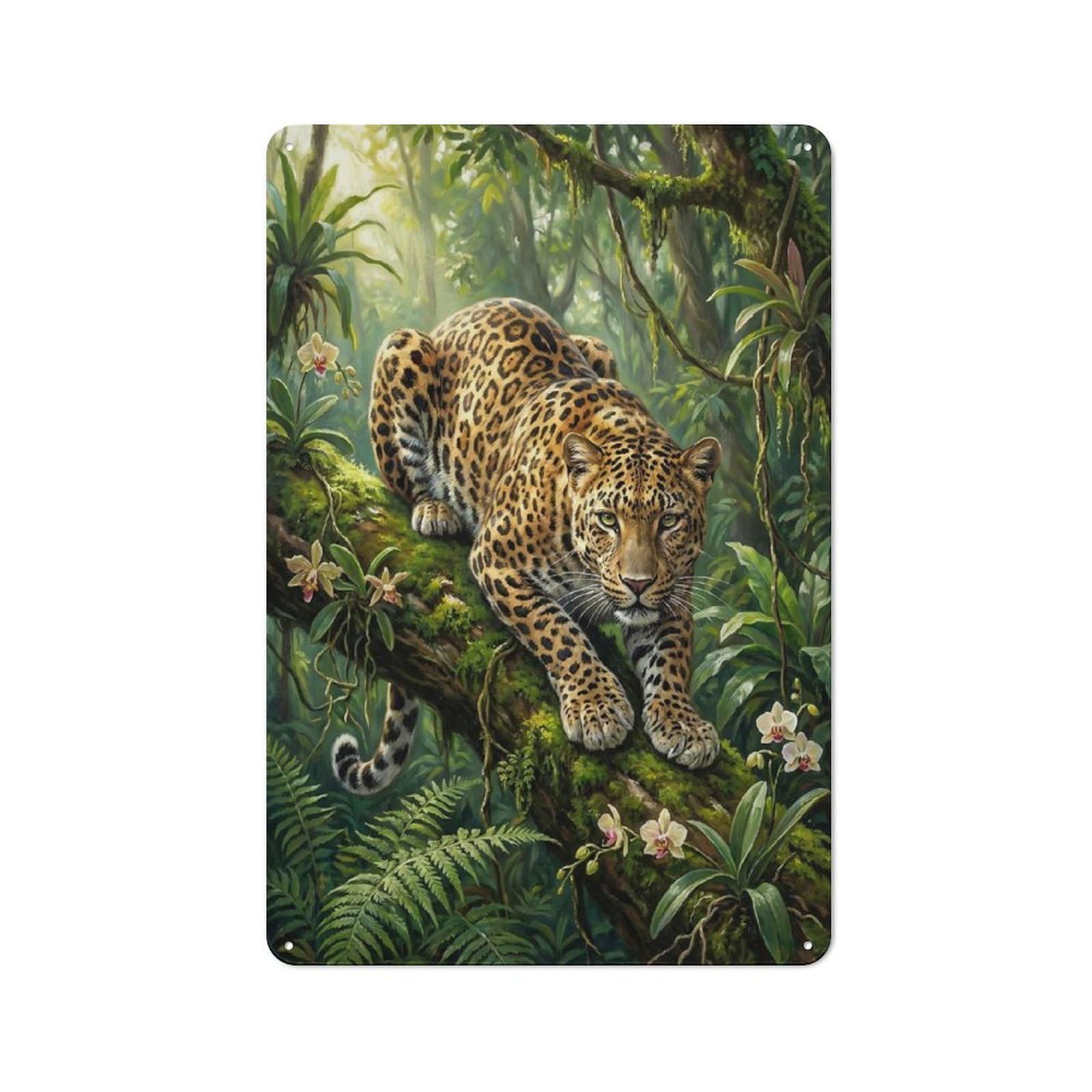 Leopard in Jungle Workshop Style Metal Wall Decor 30x20cm, Decorative Metal Plaque for Garage, Workshop, Shed Or Utility Room