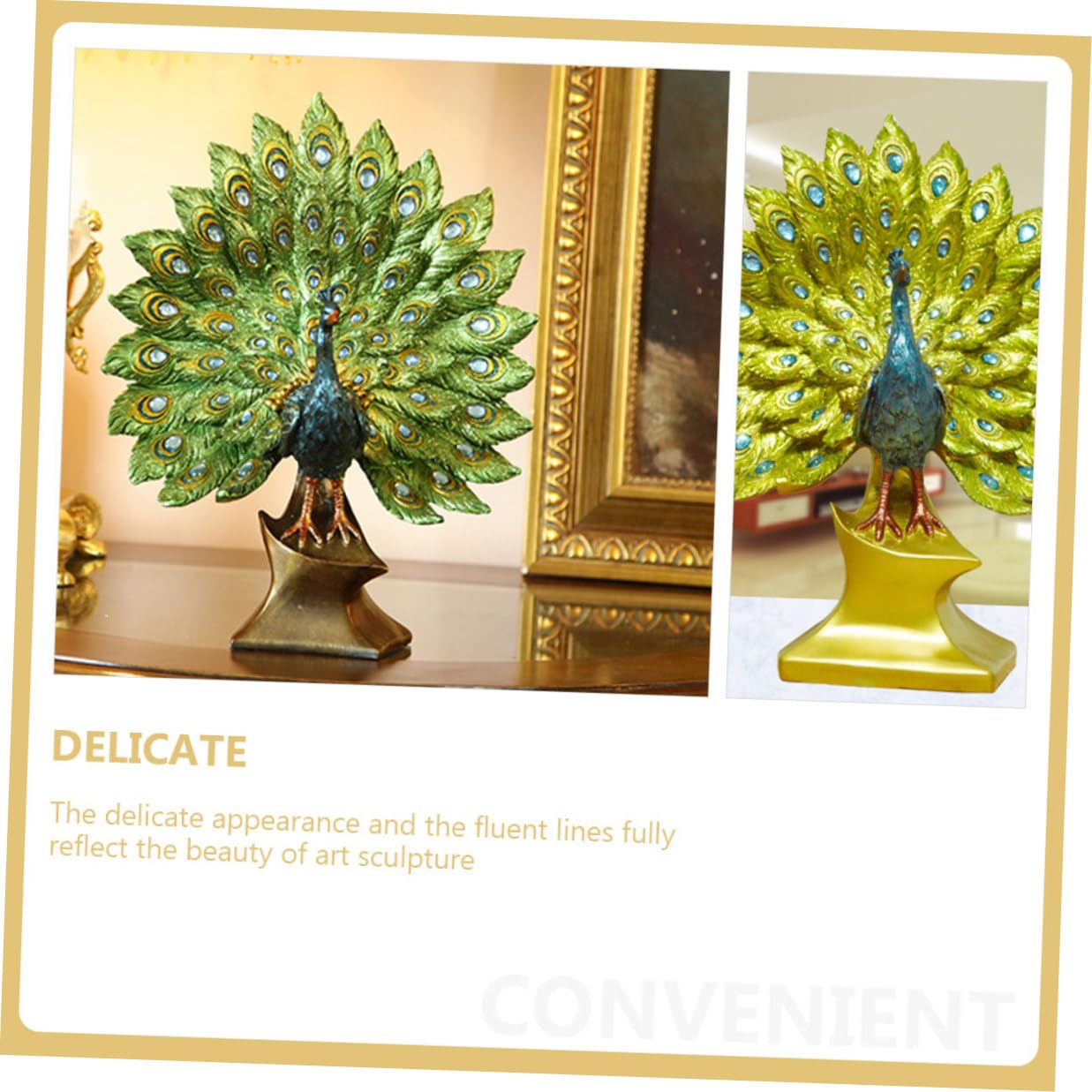 NUOBESTY Dekorative Pfauenfigur aus Bruchfestem Kunstharz Mittelgroße Tischdekoration mit Stabilem Stand Elegante Wohndeko für Wohnzimmer und Hochzeit