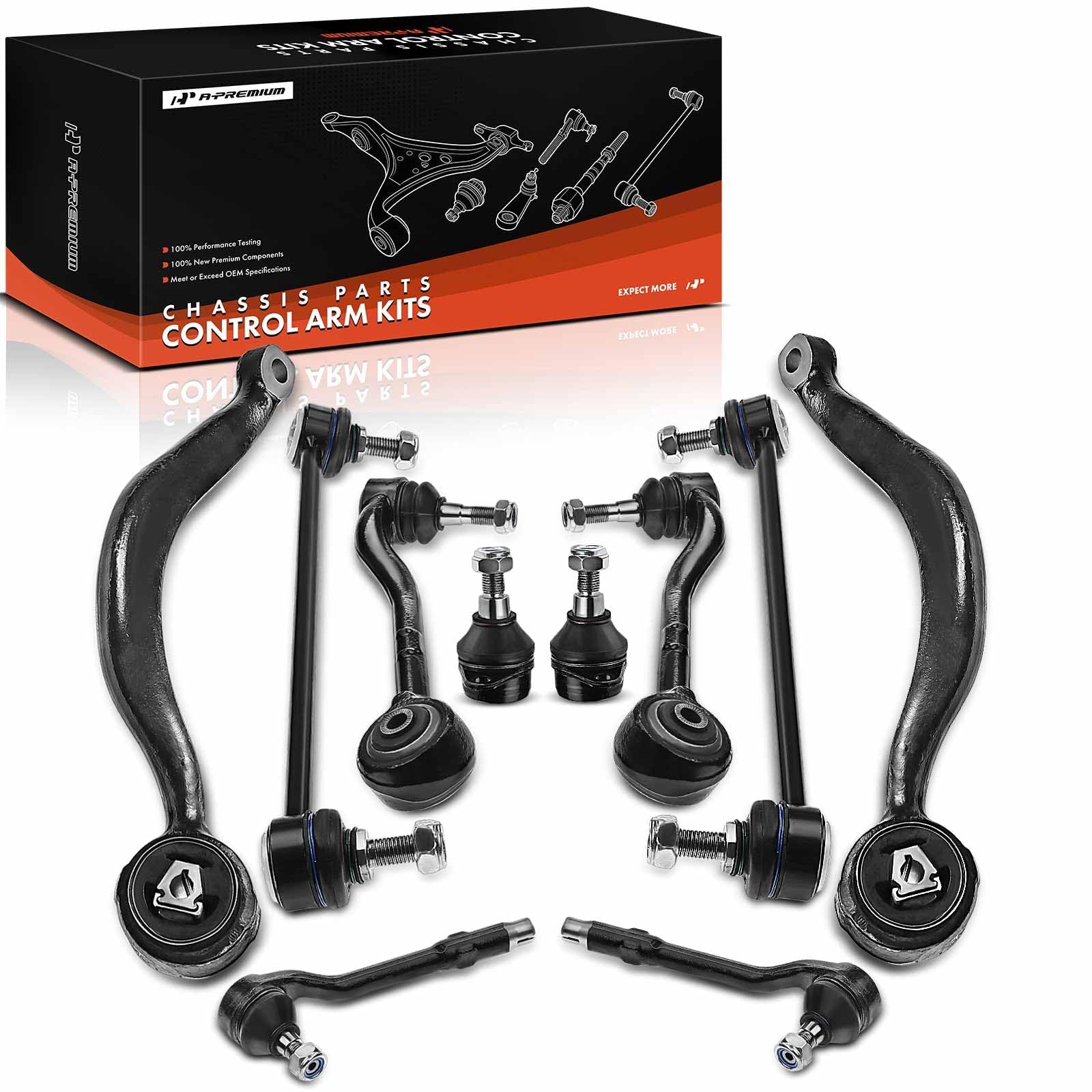 A-Premium Set of 10, Front Lower Forward & Rearward Control Arm, Lower Ball Joint, Sway Bar Link, Outer Tie Rod End, Compatible with BMW E53 Series - X5 2000 2001 2002 2003