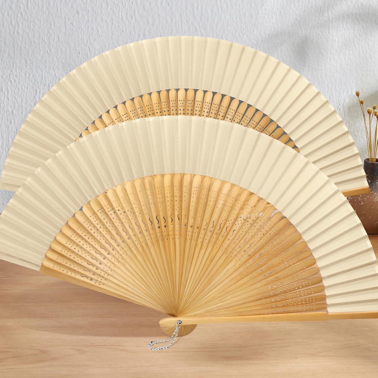 FoDau770 2pcs Bamboo Hand Fans - Ivory
