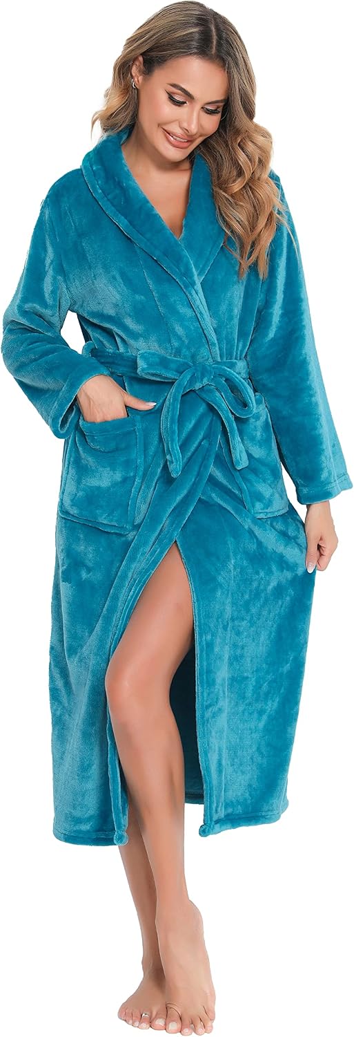 Vlazom Robe de Chambre Femme Polaire Peignoir à Capuche Chau…