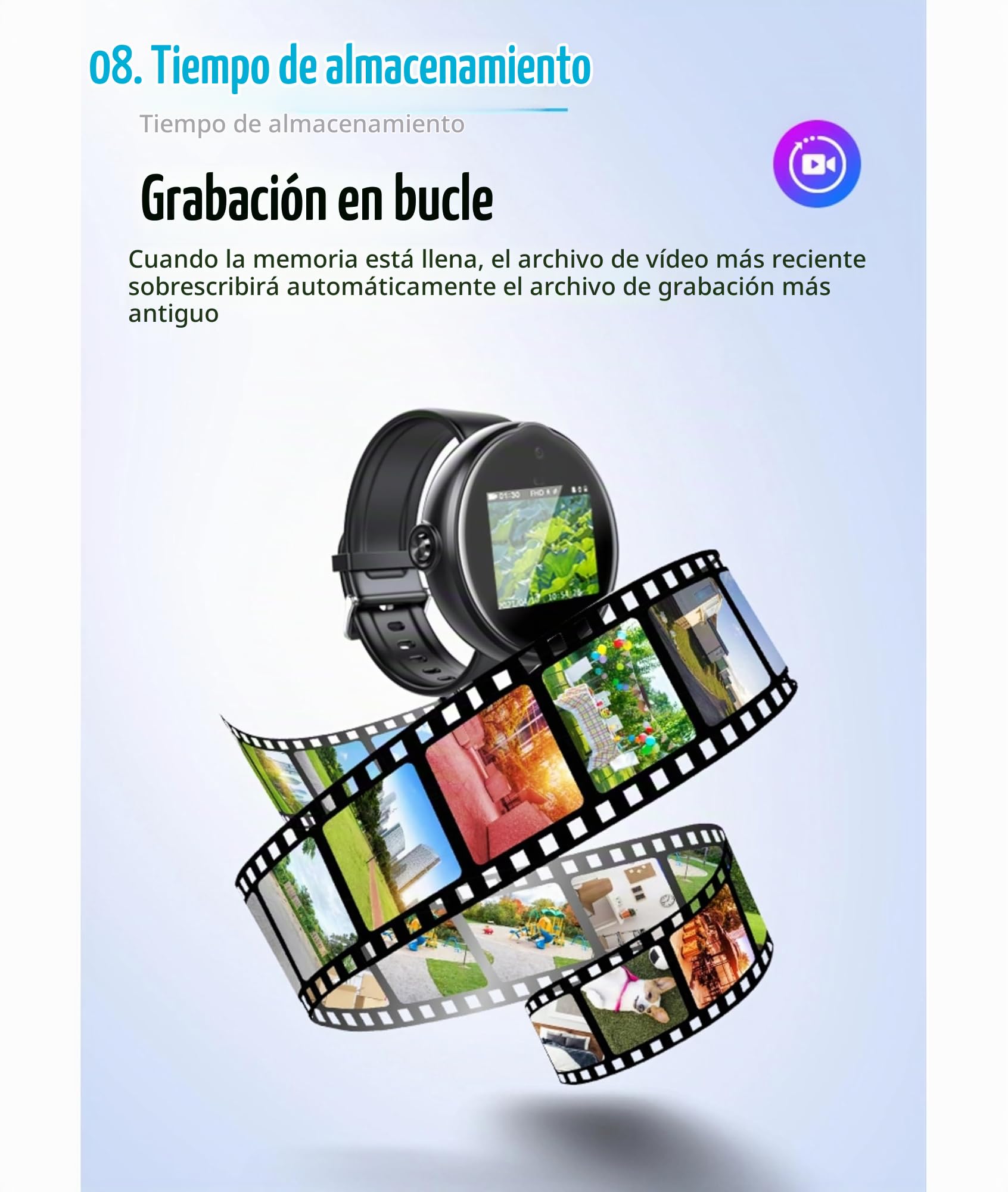 Pulsera con Cámara Espía, Reloj Grabador Digital Activado por Voz con Reducción de Ruido, Dispositivo Inteligente de Grabación de Sonido HD con IA Pulsera Grabadora de Video, (12)