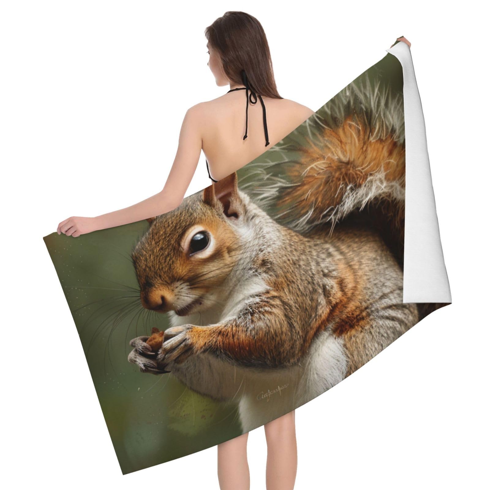 BWWHCCTI Squirrel Printed Microfiber Quick Dry Bath Towel, Soft Beach Towels for Travel,Camping,Gym,Beach,Swimming,Yoga, 130x80 CM