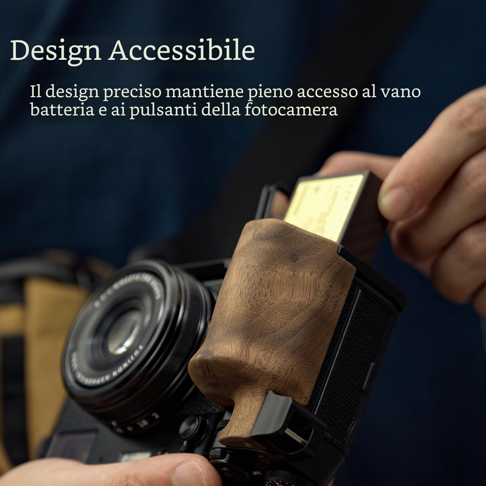 Tilta Gabbia X100VI Kit base per fotocamera vintage compatibile con X100VI, piastra di montaggio con impugnatura in legno - Nero TA-T70-A-B