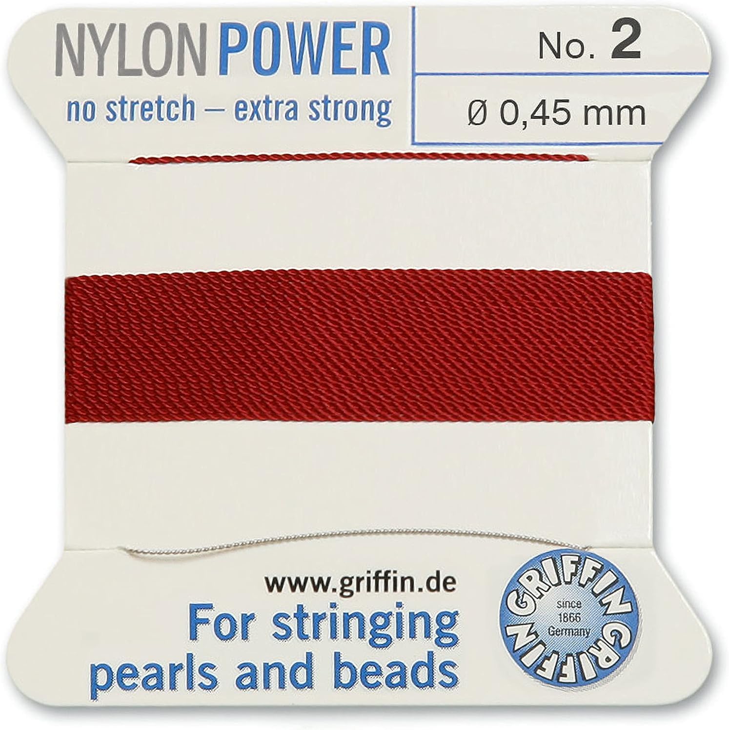 Griffin Bead Cord Nylon Garnet #2 - Griffin NylonPower with Stainless Steel Needle Attached – for Knotting Pearls, Gemstones, Crystals and Beads