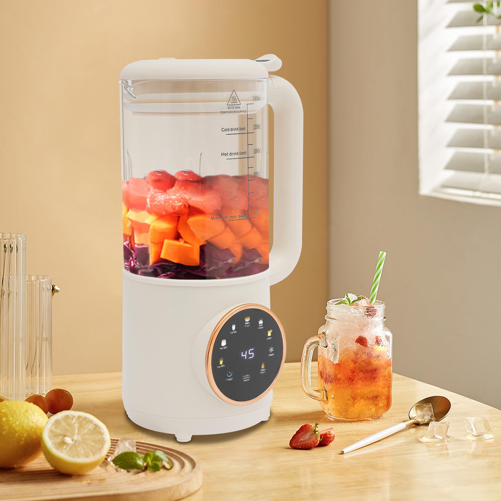 Macchina per latte di soia, 1400 ml, pulizia automatica, 800 W, multifunzione, per noci, semi di soia, cereali, 29,6 x 13 cm, in acciaio inox