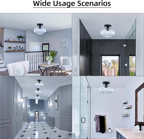 Miniatura 7 de UPZXKJ Lámpara de techo semiempotrada, lámpara de techo de pasillo con pantalla de vidrio texturizado, accesorios de iluminación cerca de techo para