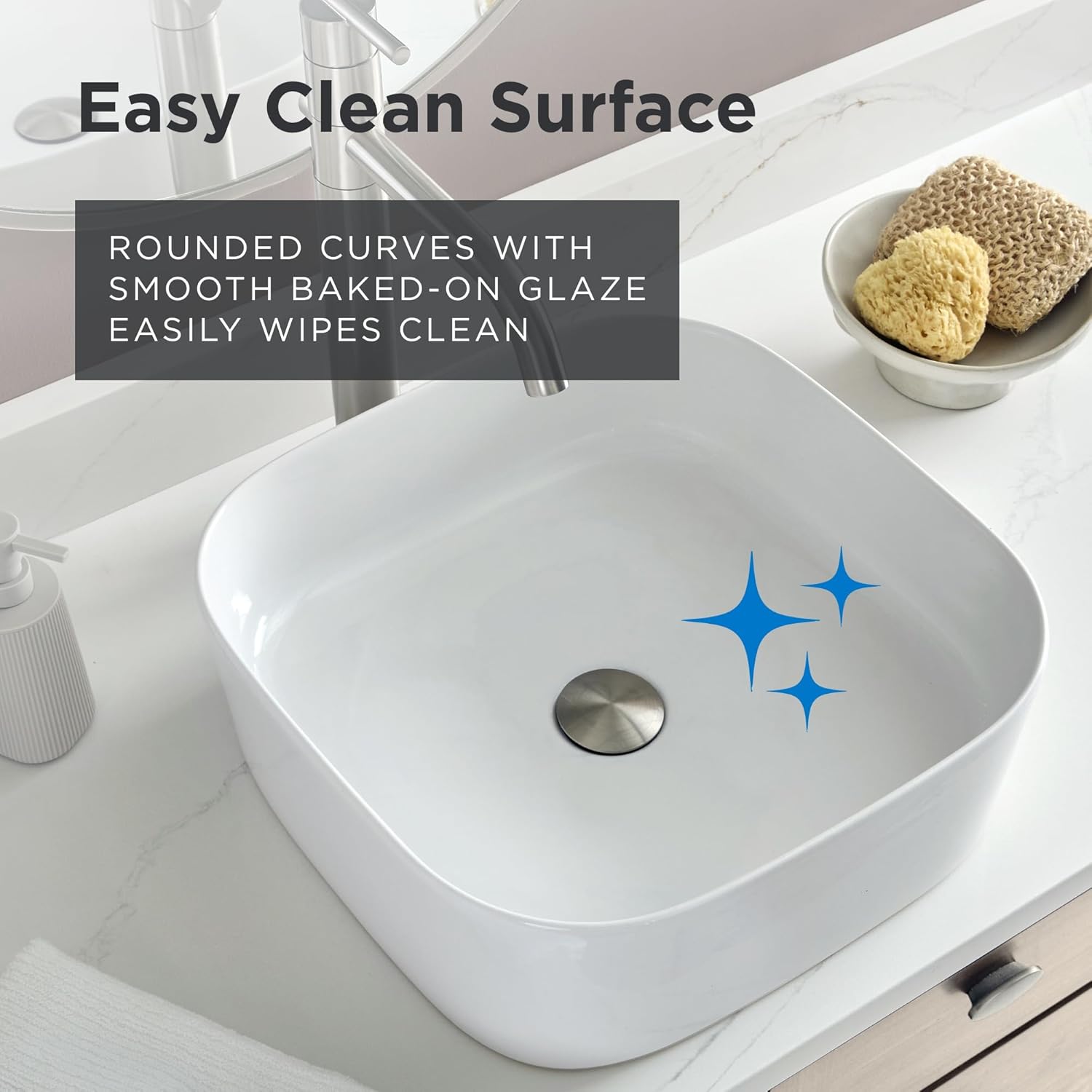 Gerber Cymira 16 in. Soft Square Vessel Bathroom Sink, Above-Counter Glazed White Fireclay Ceramic Vanity Sink, Modern Transitional Basin Sink Bowl, G0013778