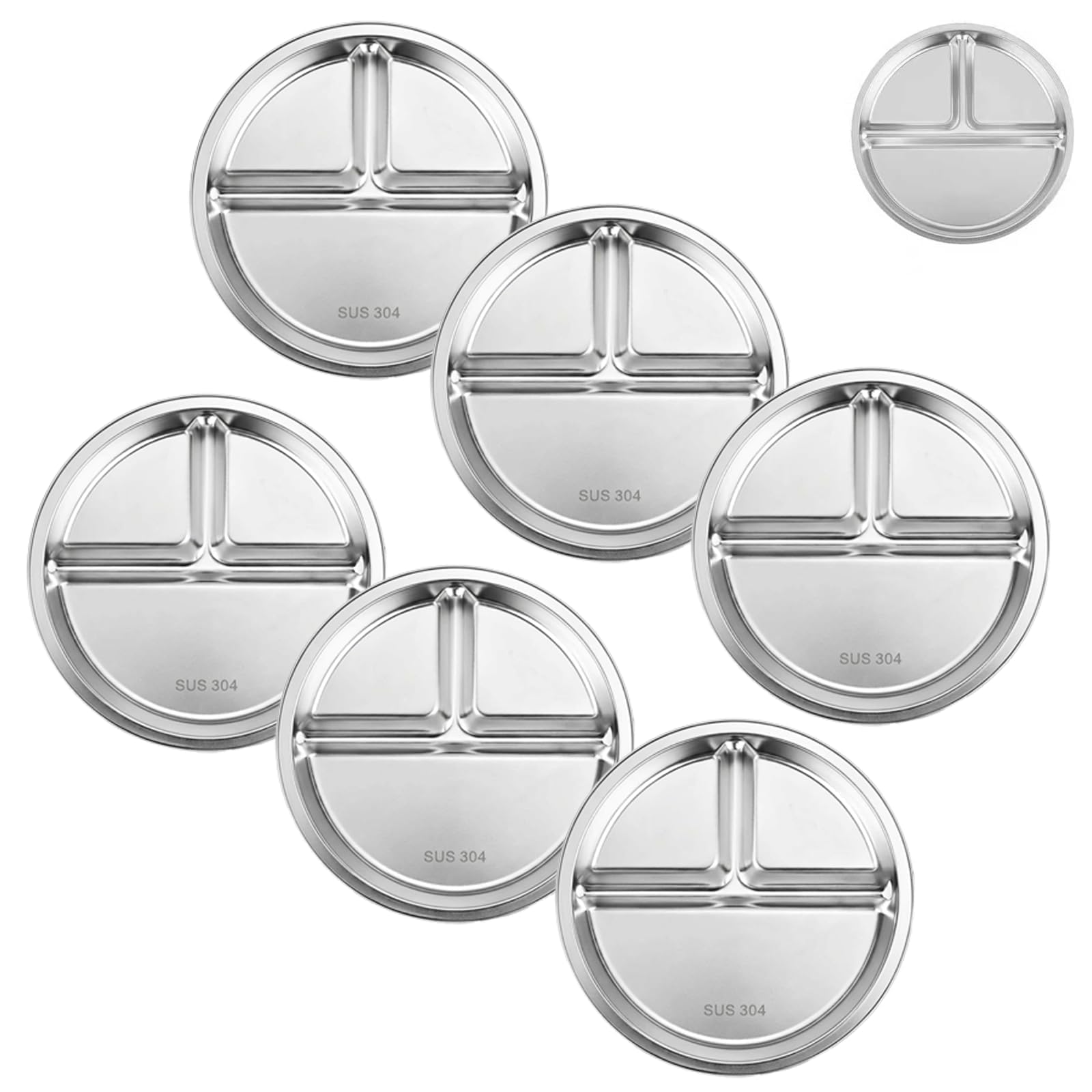 PandaEar Stainless Steel Divided Plates for Kids, 8.1” Portion Control Plates with 3 Compartments, Reusable Metal Dishes for Balanced Meals, Camping & Home Use (6 Pack)