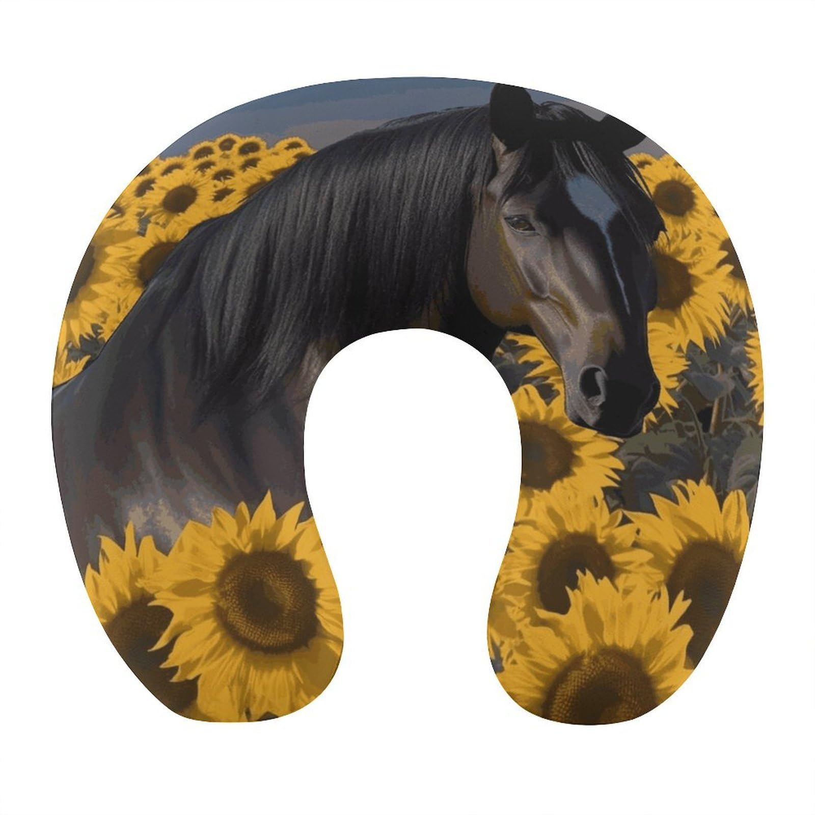 Btcowzrv Style Dark Horse Under The Sunflowers U Shaped Neck Pillow Travel Pillows