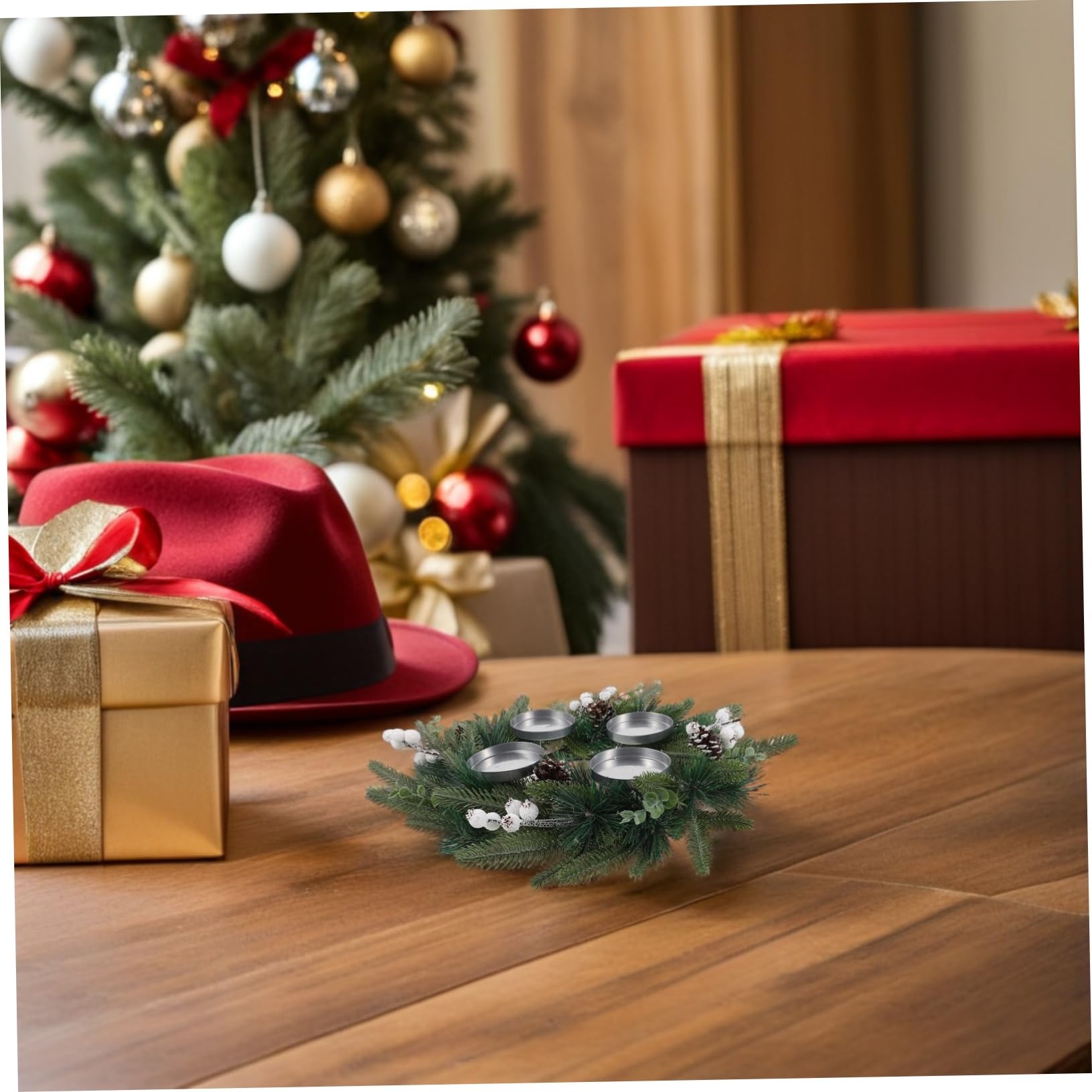 Adventskranz Künstlicher Weihnachten Kerzenhalter Mit Kiefernzapfen Beeren Festlicher Tischkranz Für Kamin Esstisch Fensterdeko Einfacher Aufbau Elegantes Design