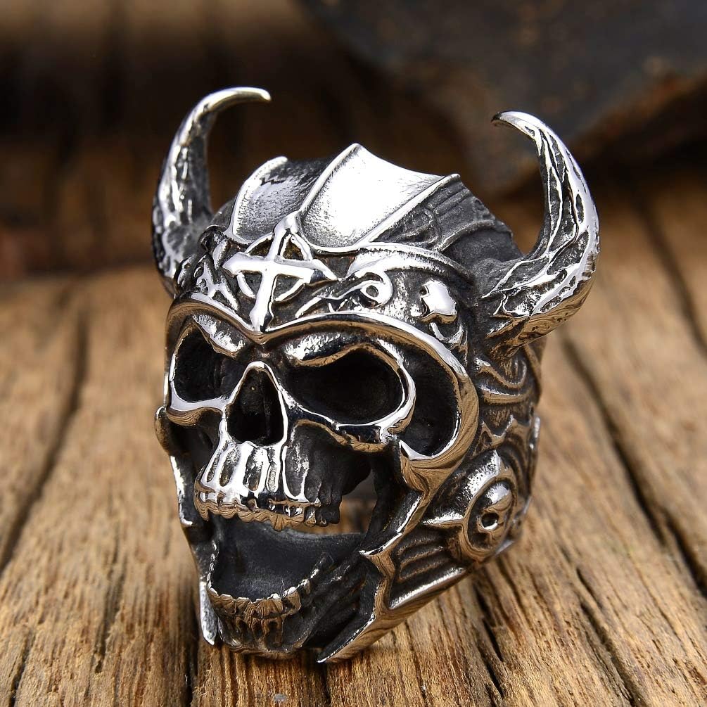 BRBAM Vintage Stainless Steel Gothic Skull Ring Cool Punk Style Biker Skull Rings - Image 3