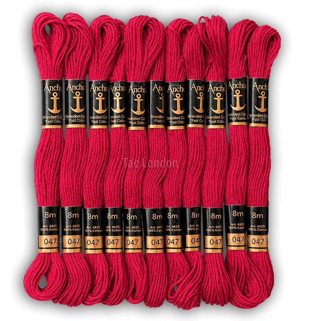 Anchor Cross Stitch Hand Embroidery Stranded Cotton Floss Thread (Pack of 12) Multi Shades (Red)