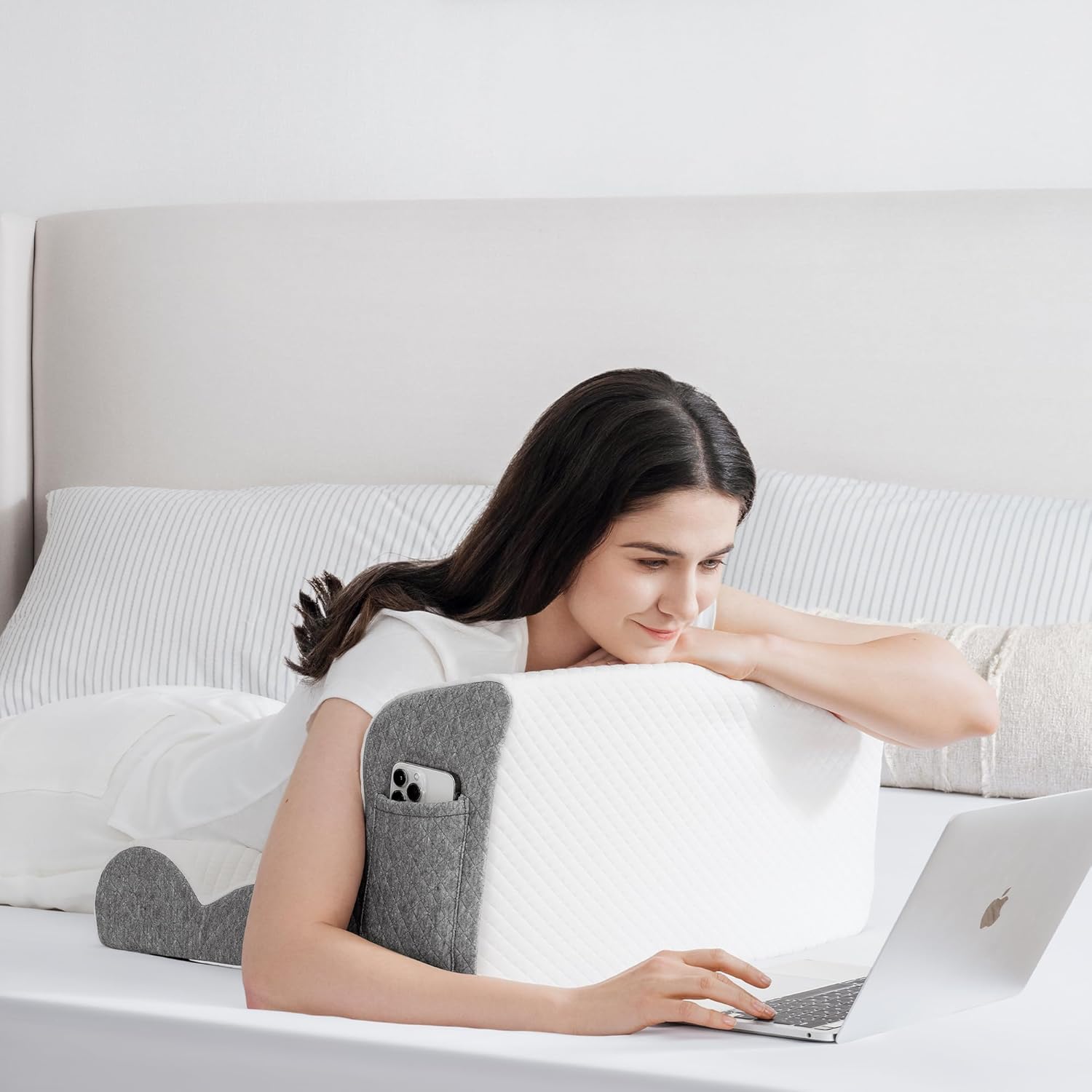 ZerOra Reading Pillow for Sitting Up in Bed Rest, Lumbar Neck Support Pillow with Back Support, Home Bedroom Sofa Dorm Essentials for Sleeping Reading Gaming Foot Rest Floor Chair Cushion-White