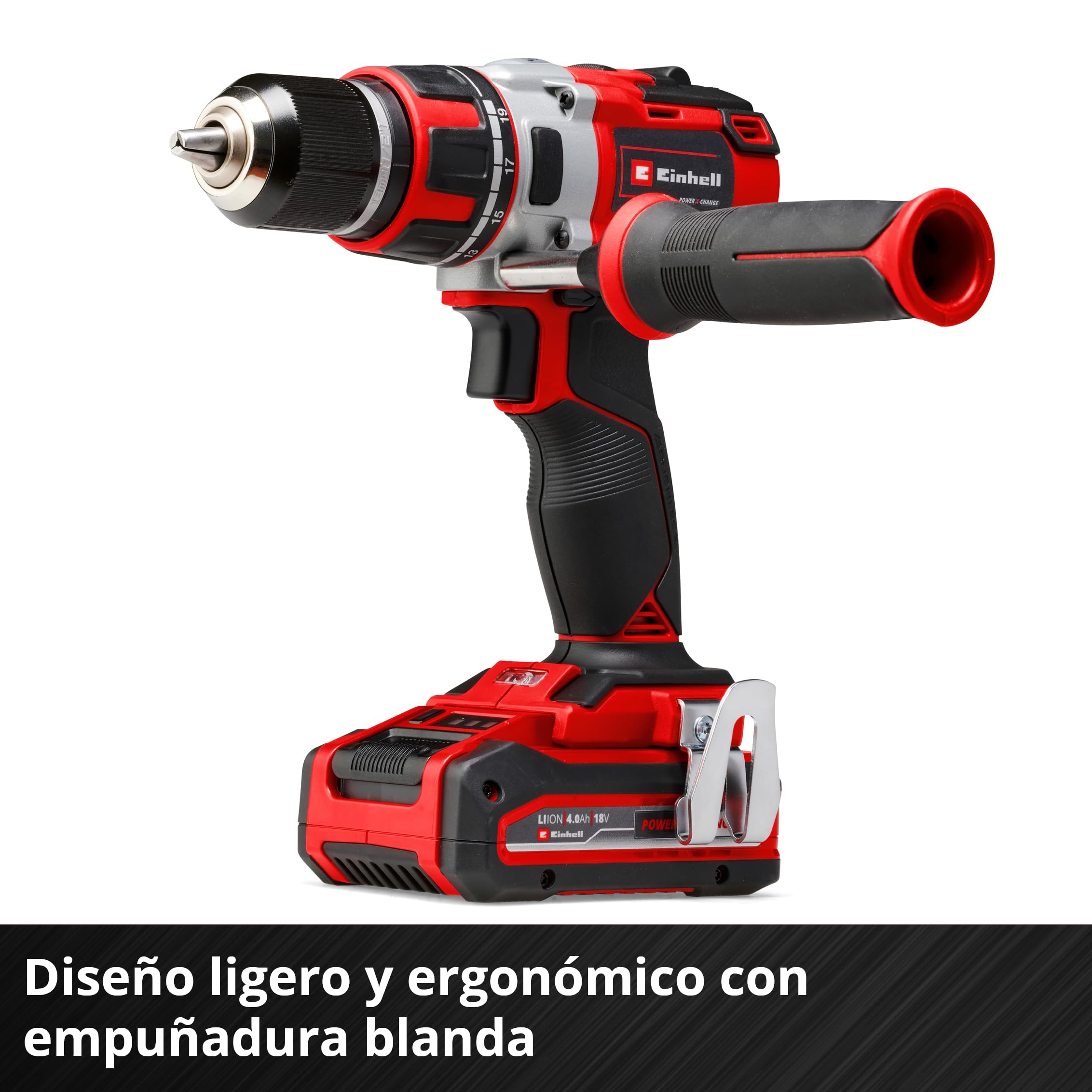 Einhell Professional Taladro con battería TP-CD 18/80 Li BL-Solo Power X-Change (1V, sin escobillas, 80 Nm, portabrocas de 13 mm, 2 marchas, 19 niveles de par, etapa de perforación, sin batería)