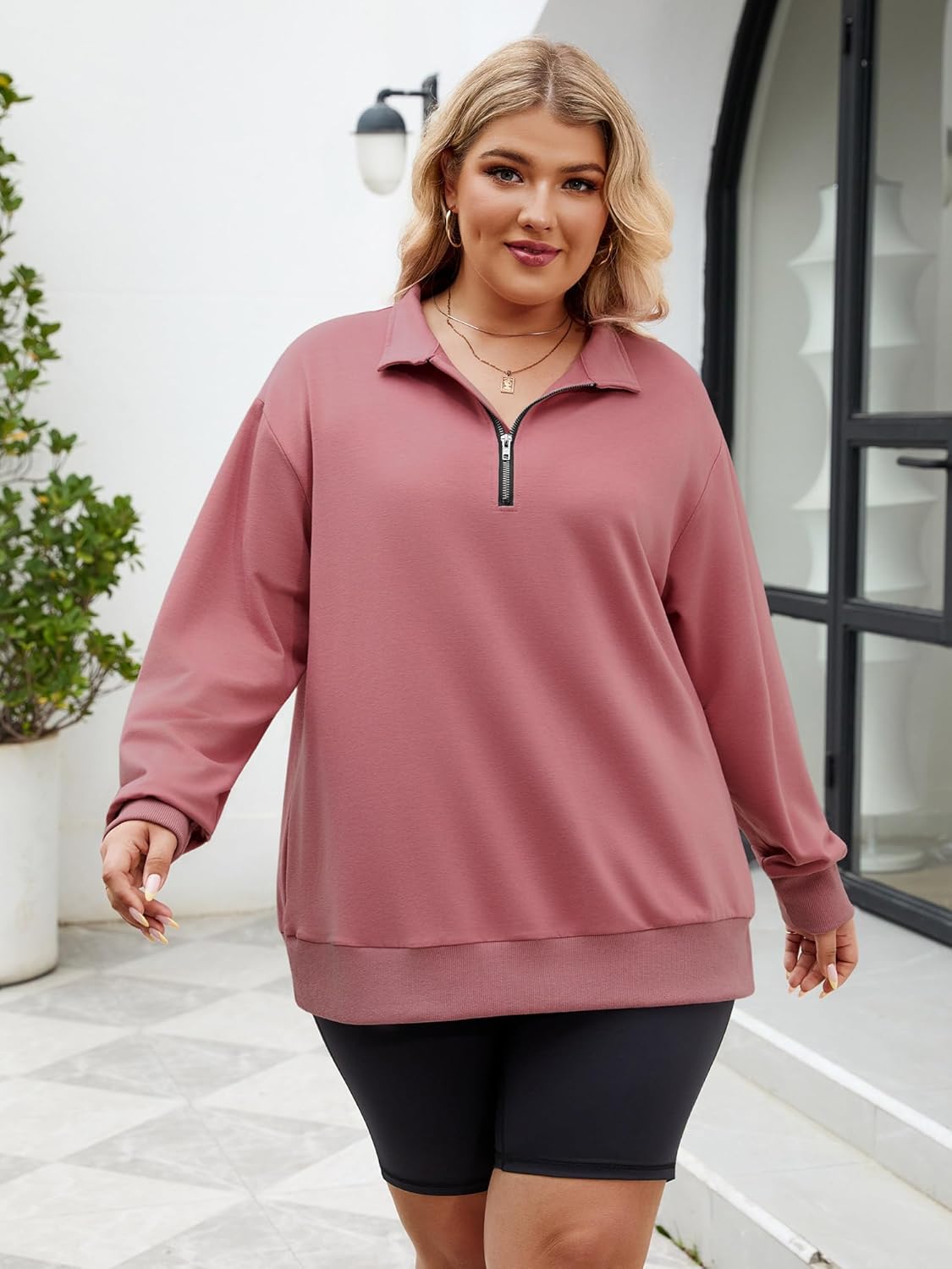 Chulianyouhuo Womens Plus Size Half Zip Pullover Long Sleeve Oversized Sweatshirt Drop Shoulder Hoodie Teen Girls Y2K Clothes - Image 3