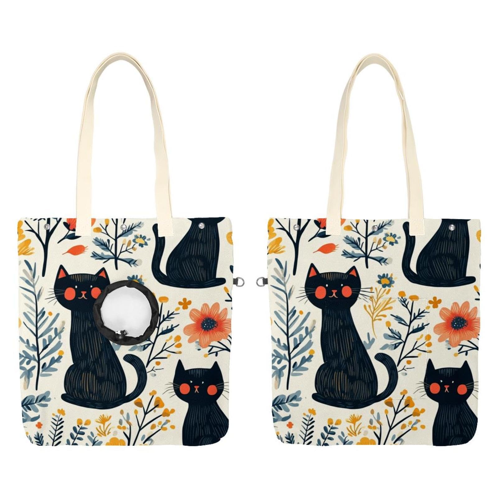 Sac à bandoulière en toile pour chat et chien à motif floral noir