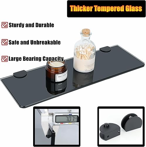 Miniatura 6 de Alise AGBL6010R-B - Estantes flotantes de montaje en pared para baño, estantes rectangulares de vidrio templado para organizador de almacenamiento