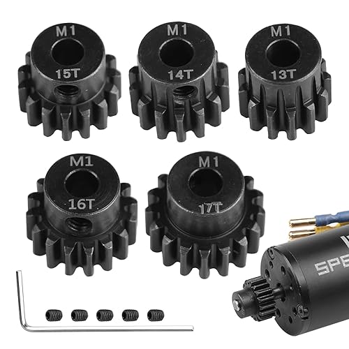 Juego de 5 engranajes de piñón de motor Mod 1 RC piezas de actualización para motor de eje de 18 de automóvil RC de 0.197 in (13T 14T 15T 16T 17T)