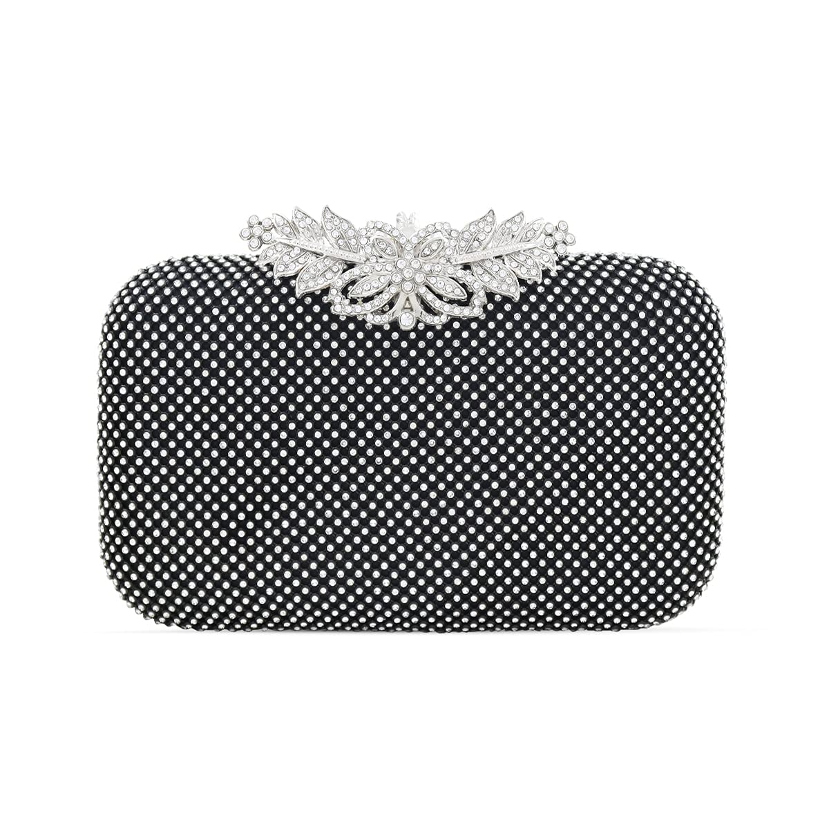 CarwalesWomen's Evening Bag Rhinestone Clutch Wedding Bridal Purse Cocktail Prom Handbags, Black, S