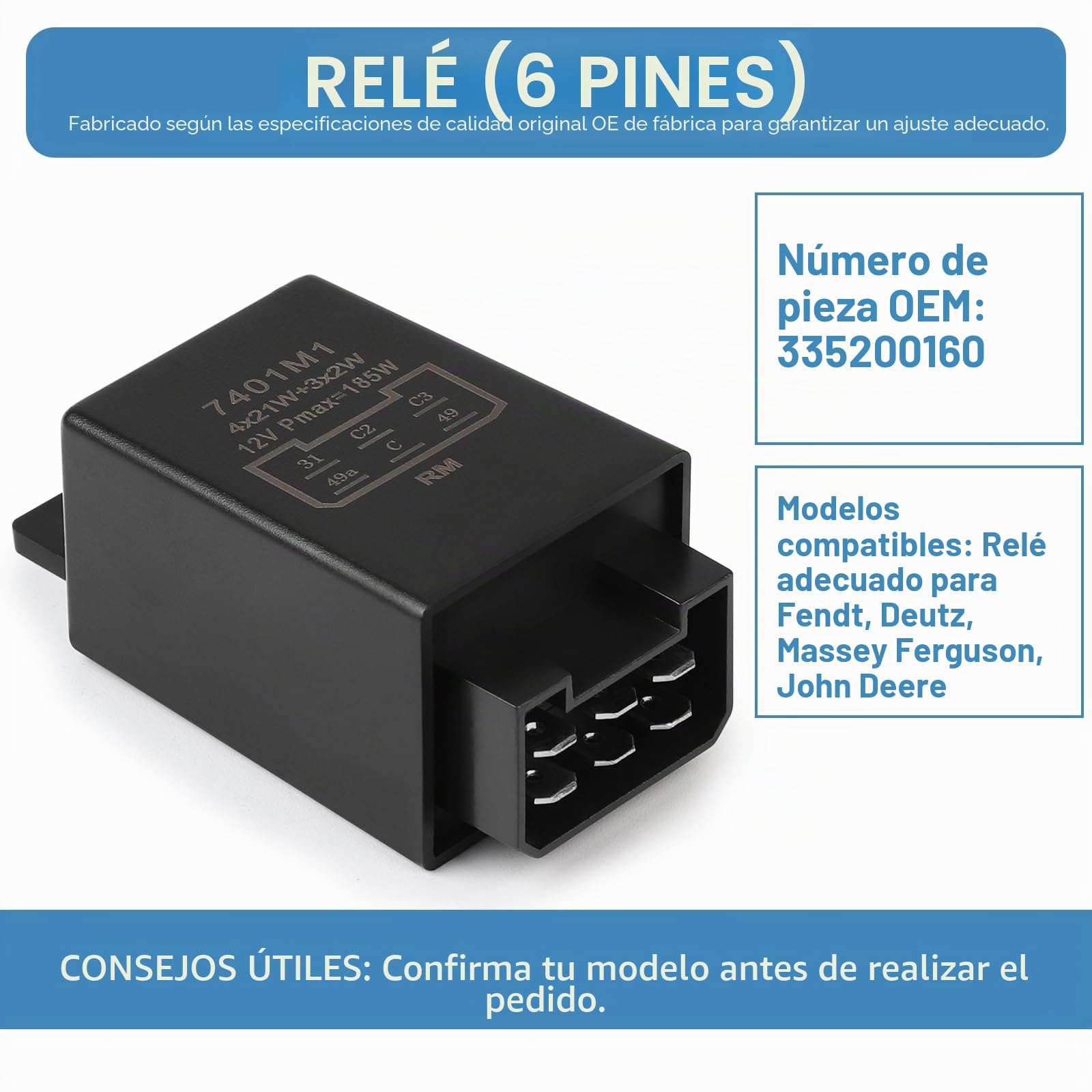DBREAKS 1 pieza Relé Intermitente 12 V, 21 W, 2 + 1 + 1, Relé Indicador Electrónico 6 Pines, para tractores, coches antiguos, remolcadores, coches