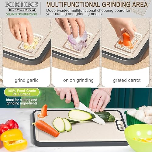 Miniatura 6 de Tabla de cortar de titanio Tablas de cortar de titanio puro de doble cara para cocina, titanio puro y paja de trigo, tabla de cortar de metal de