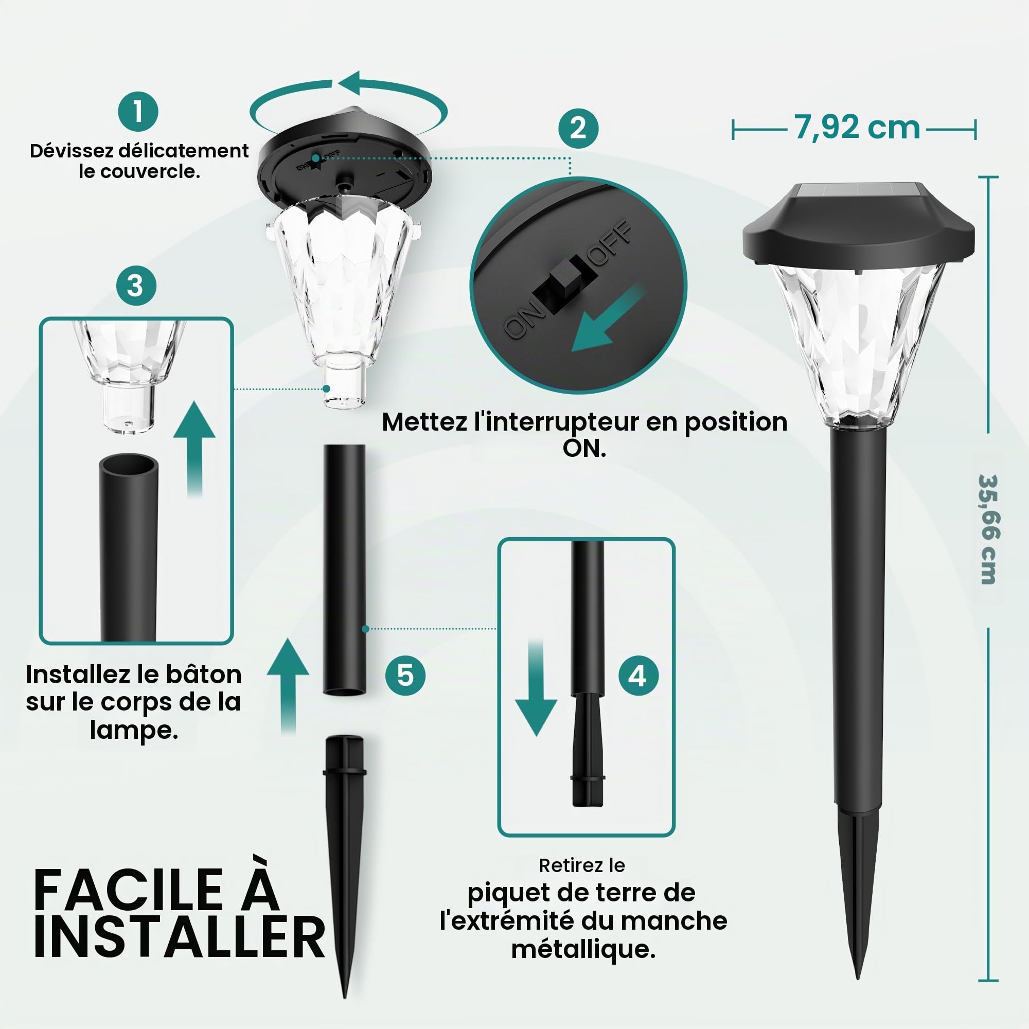 GIGALUMI Lot de 12 lampes solaires d'extérieur étanches pour terrasse, pelouse, cour