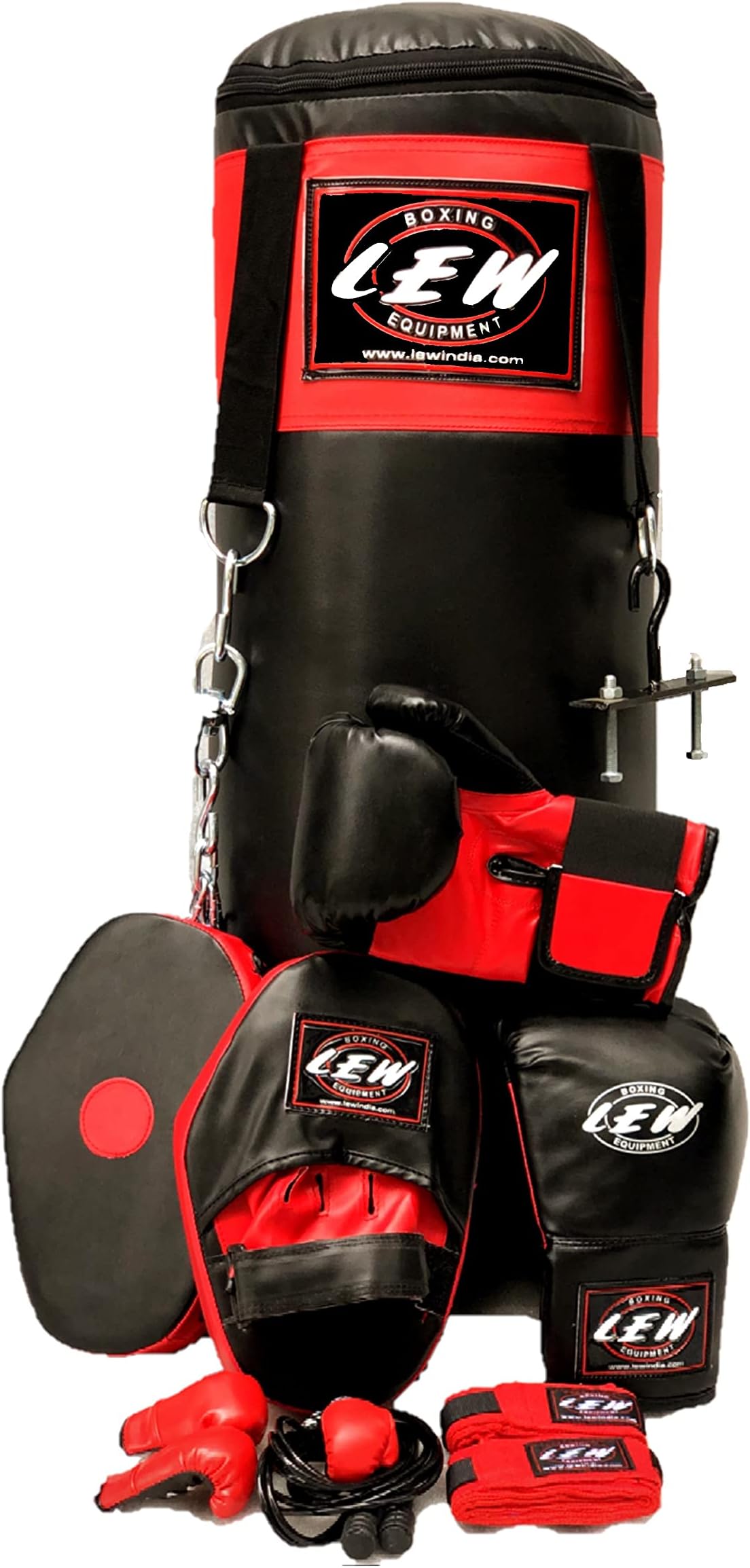 Punching Bag 10 Piece Boxing Set Filled with Heavy Bag Gloves Ceiling Hook Chains Hand Wraps Training Kickboxing Muay Thai MMA Punching Bags