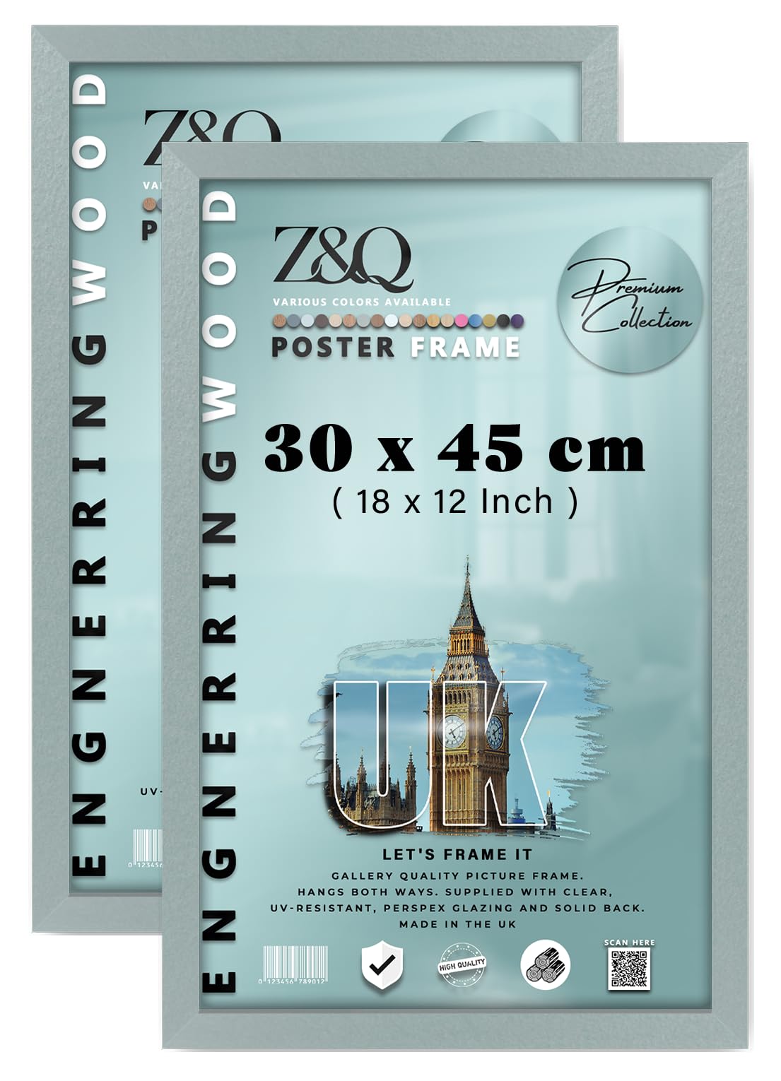 Z&Q Pack of 2 Classic Mdf Wood Finish (30 x 45 CM) Picture Frame | for Room Décor 18 x 12 Inch Frame with Portrait/Landscape Display Home Décor [ Silver ]