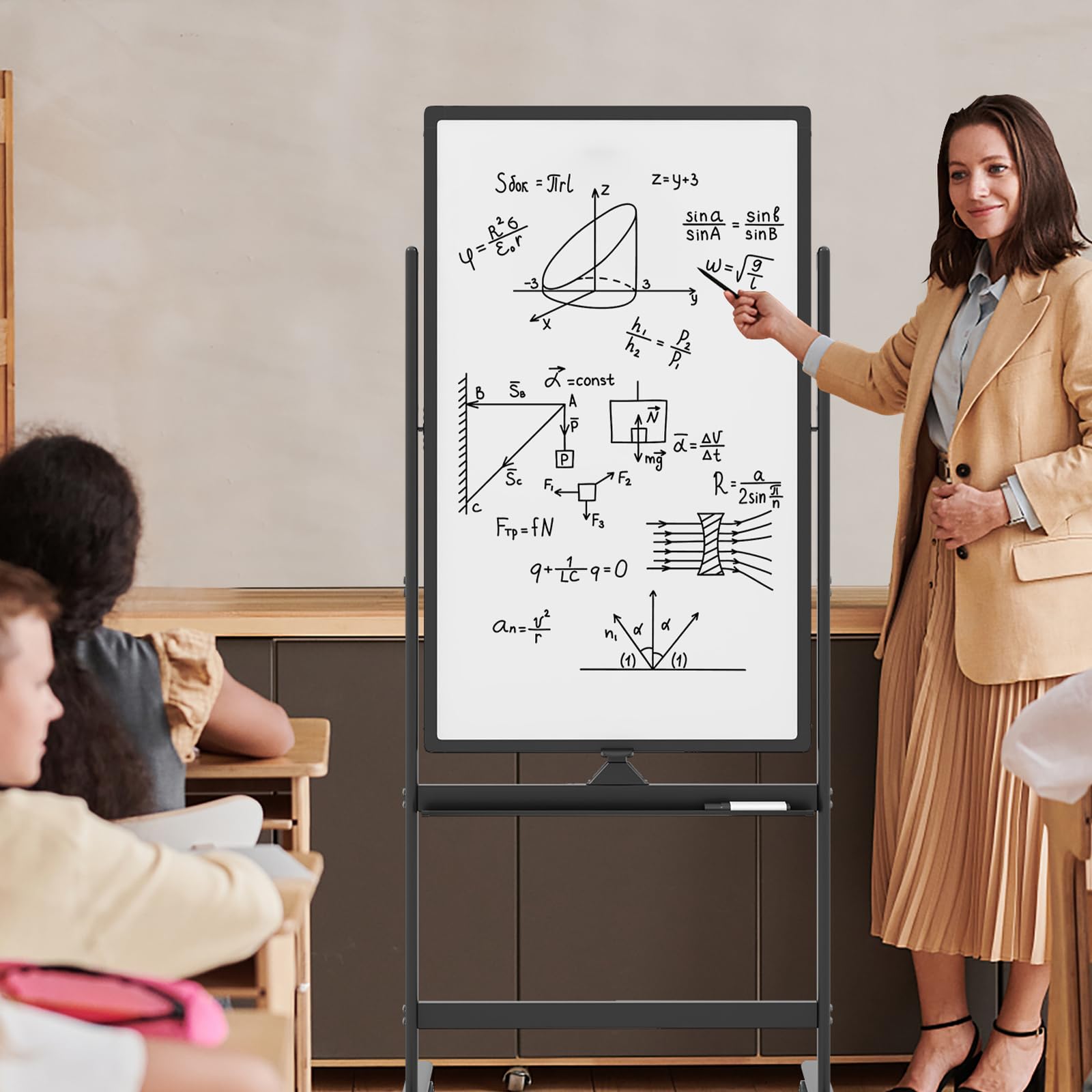 GIANTEX Dwustronna tablica mobilna, 60 x 90 cm, tablica magnetyczna na nóżkach z 2 regulacją wysokości, suchościeralna, czarne markery, gumka, magnesy (czarna, 60 x 100 cm)
