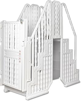 Poolzilla Premium Pool Step Ladder Set for Above Ground Pools - Full Entry-Exit Pool Ladder System with Crossover Bridge, and Lockable Gate - for 48’’ to 54’’ in. Above Ground Pools