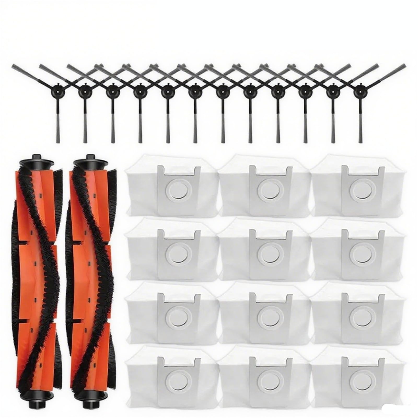 Zubehör-Verbrauchsmaterialien (1 Set), Kompatibel Mit ROIDMI, EVE MAX Ersatzteilen, Haupt- Und Seitenbürste, Staubbeutel(12pcs and 12pcs and 2pcs)