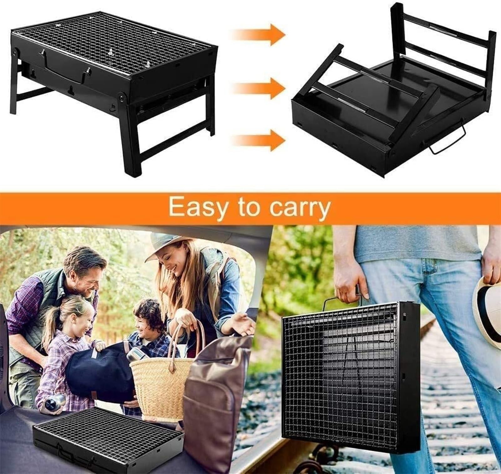 Barbecue d'extérieur au Charbon de Bois - Barbecue Portable - en Acier Inoxydable - Barbecue Pliable - Fumoir d'extérieur pour Pique-Nique, Jardin, terrasse, Camping, Voyage - 340 x 360 x 24
