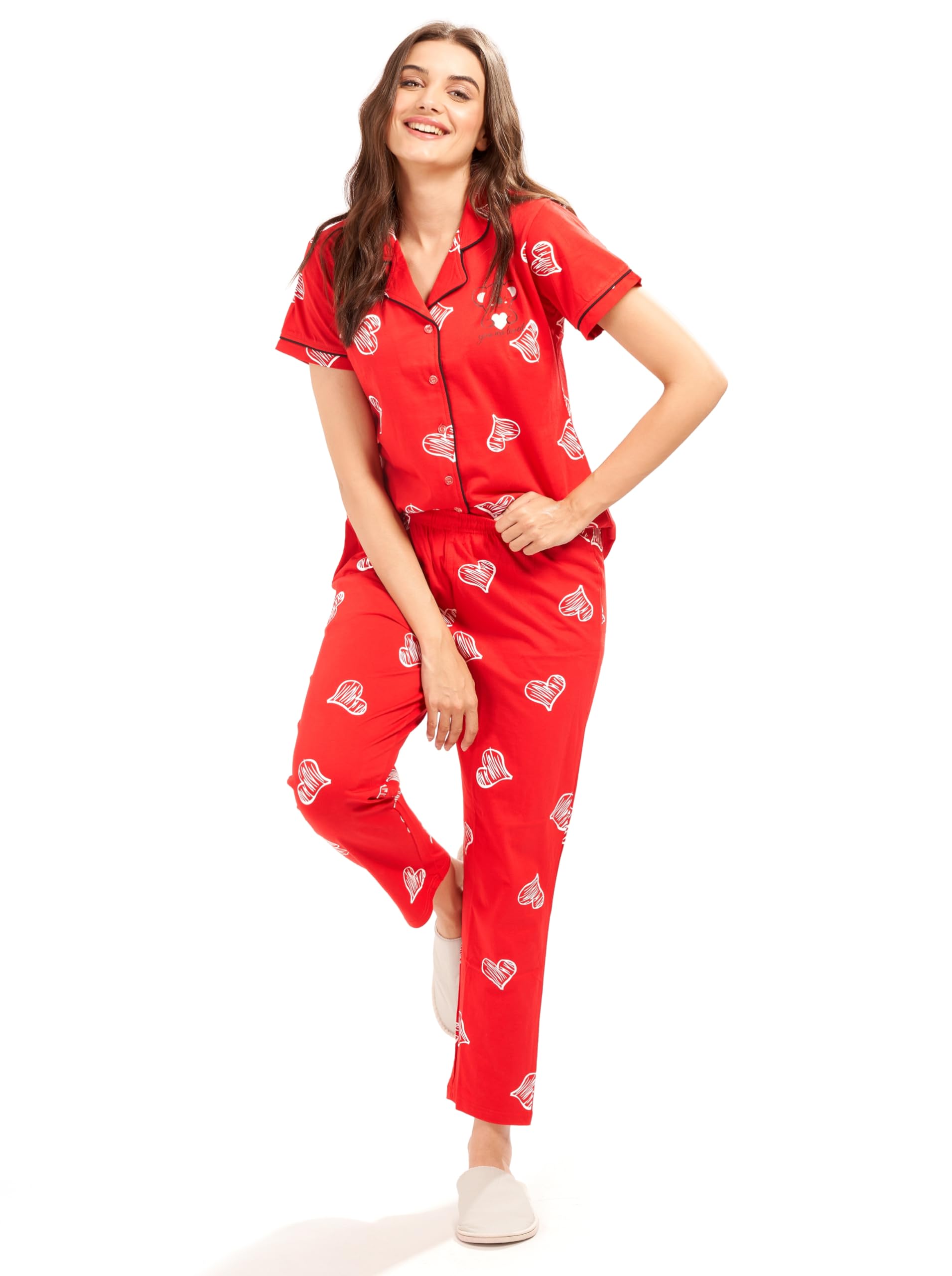 av2 Women's Cotton Heart Printed Night Suit Set of Shirt & Pajama Set | Casual Night Dress for Women-2595-picture-32