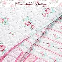 Vista 3 de Juego de ropa de cama acolchada de 4 piezas, flor de primavera, floral, rosa rosa, ligero, para todas las estaciones