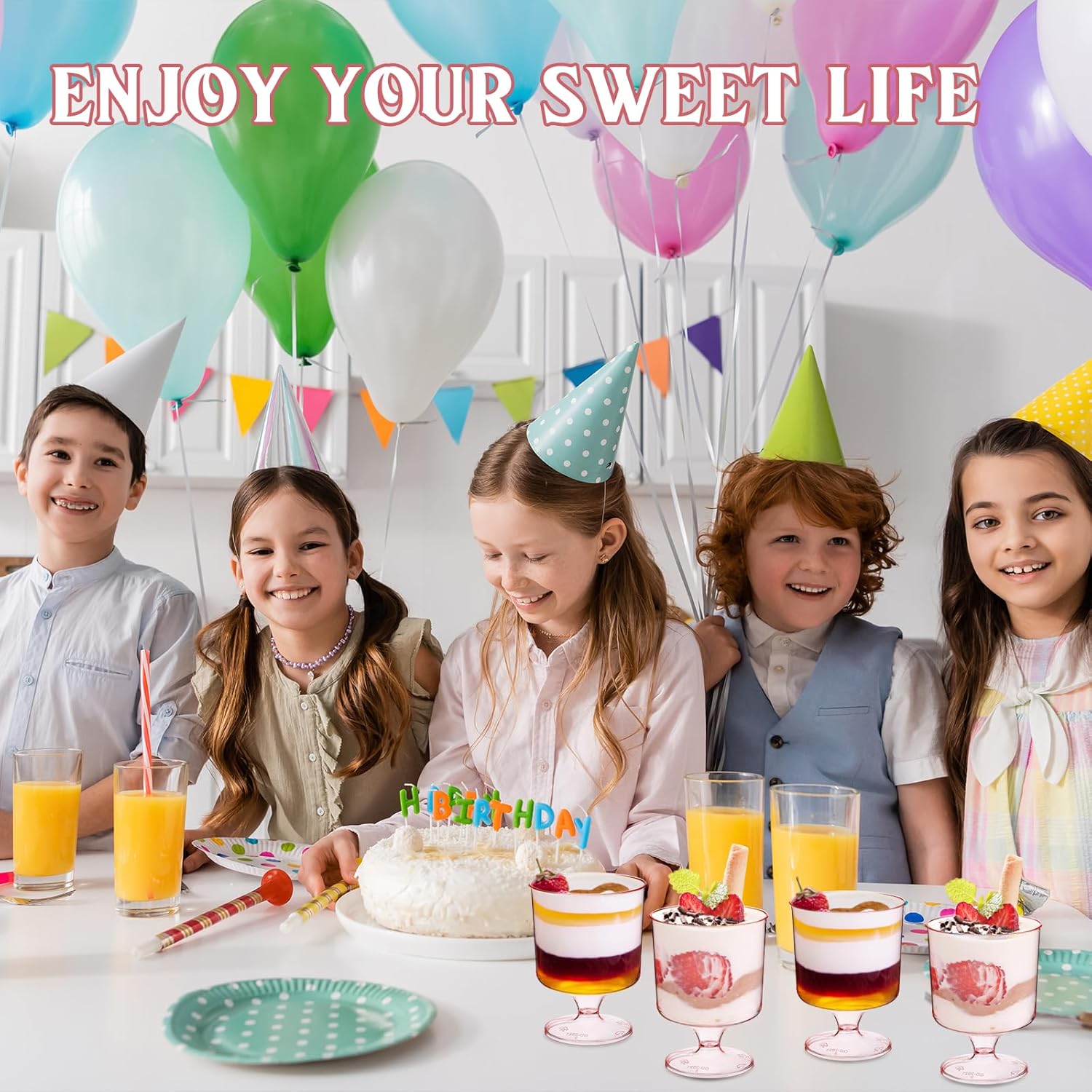 Nuogo 200 Pcs 5oz Mini Dessert Cups with Spoons Bulk 100 Pcs Clear Small Parfait Appetizer Cup with 100 Spoons Disposable Plastic Dessert Goblets for Summer Party Pudding Ice Cream(Pink Color)