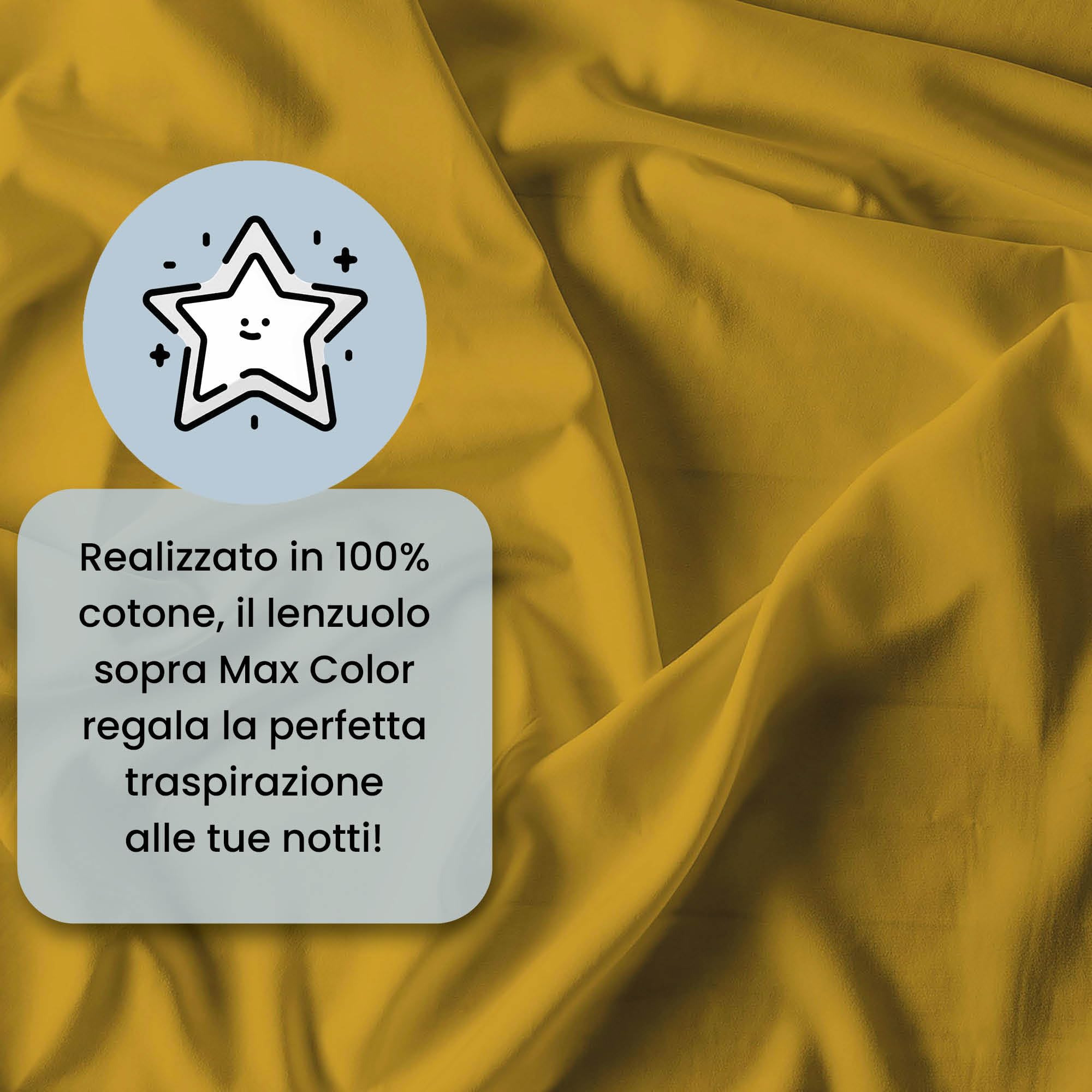 Lenzuolo Sopra MAX COLOR Matrimoniale Maxi 270x300 cm, 100% Cotone Made in Italy – Lenzuola Letto Matrimoniale Maxi in Tinta Unita - SENAPE