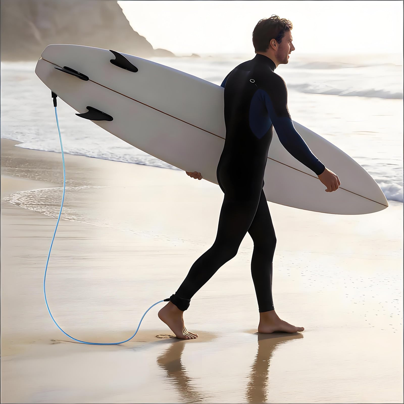 Surfboard Leash 6 FT, Surfbrett-Leinen Gerades Seil mit Doppelte Rotierendem Edelstahlkopf für Stand Up Paddle Board und Surfboard - Blau