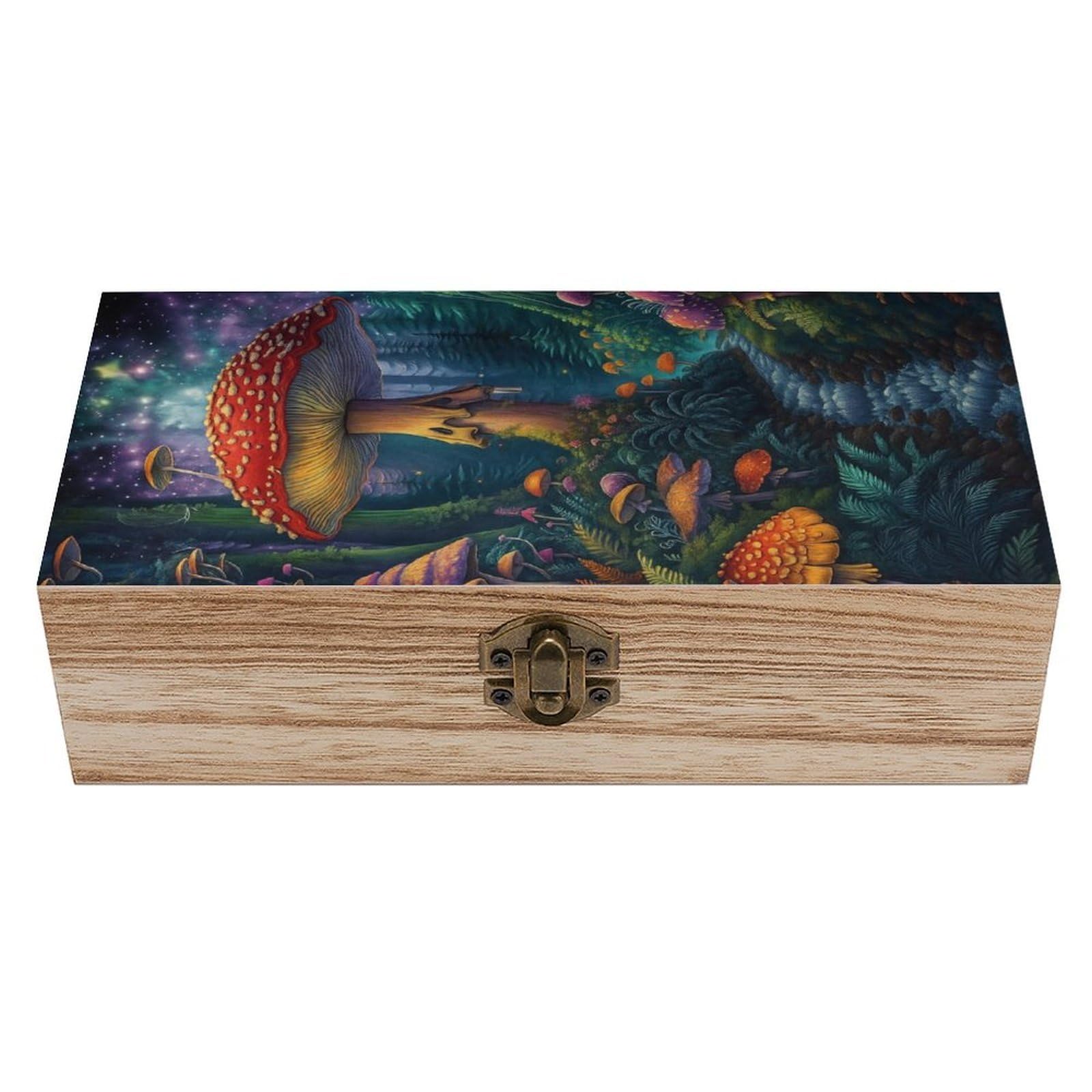 HLBSDM Fantasy Mushroom Forest at Starry Wooden Storage Vintage Keepsake Decorative Boxs