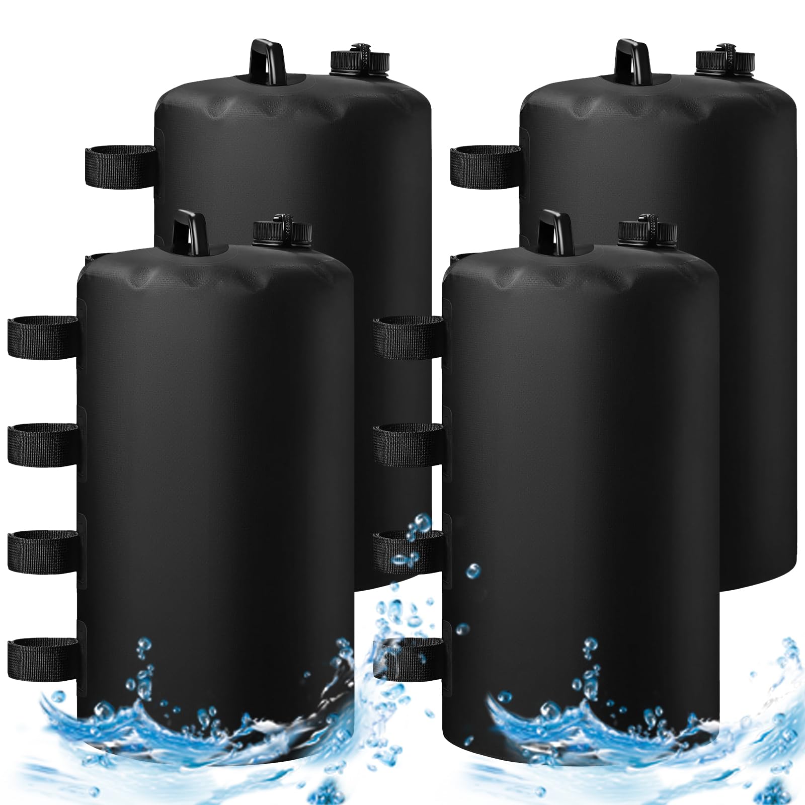 4er Set Wassergewichtstaschen, 80kg（20L*4）, 4er Set Sandgewichtssäcke, Kann Wasser oder Sand aufnehmen, Wiederverwendbar, Gewichte für Pavillons/Gartenzelte/Festzelte, Schwarz, 24 * 45cm