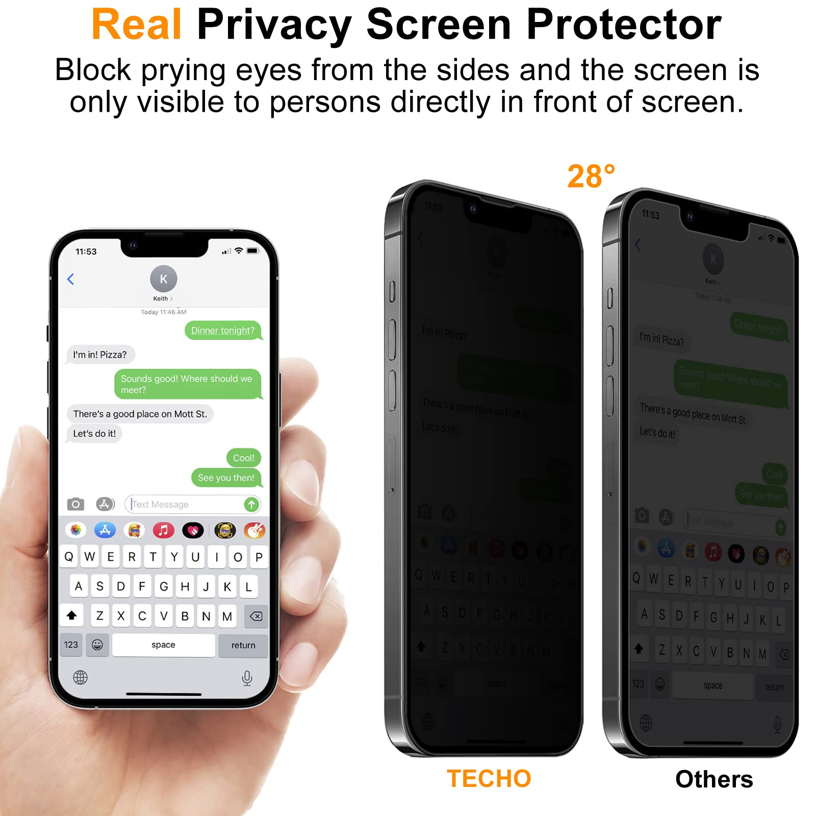 TECHO Privacy Screen Protector Compatible with iPhone 16e / iPhone 14 / iPhone 13 / iPhone 13 Pro Tempered Glass Film (Full Coverage Edge to Edge) (Anti-Spy) (Case Friendly) (Pack of 2) (6.1